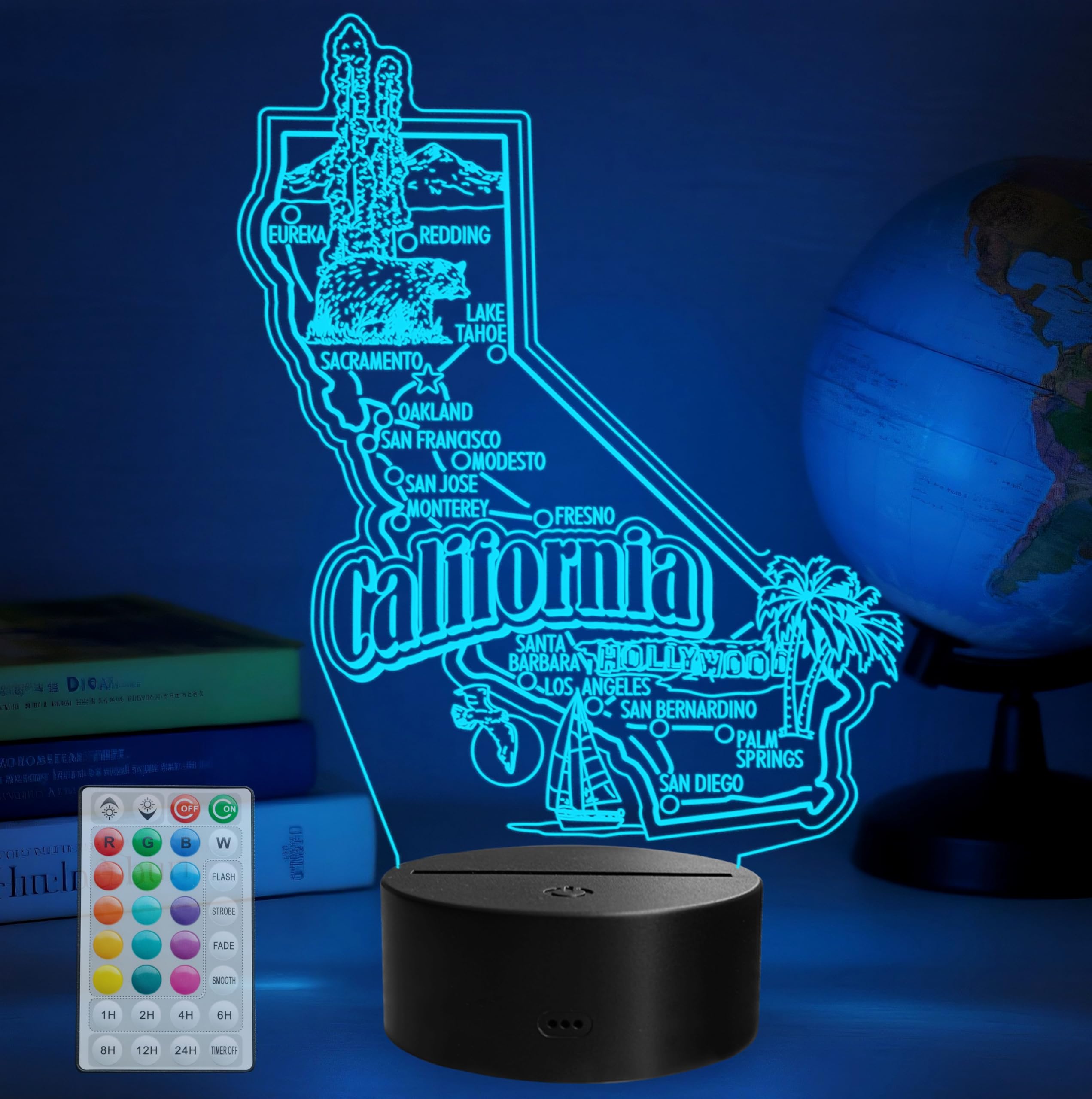 California Souvenirs and Gifts, California Night Light, 3D Illusion Lamp with 16 Colors Changing, Remote Control with Timer, California Room Decor for Holiday Birthday Christmas