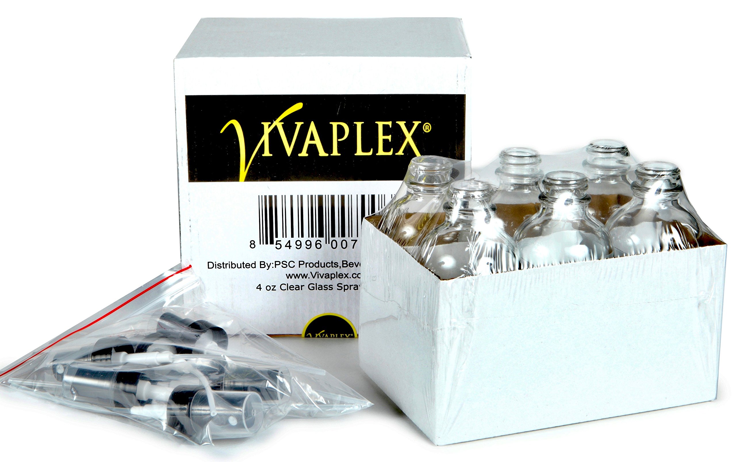 Vivaplex - VM4-6, 6, przezroczyste, 100 ml szklane butelki, z czarnym rozpylaczem drobnej mgły