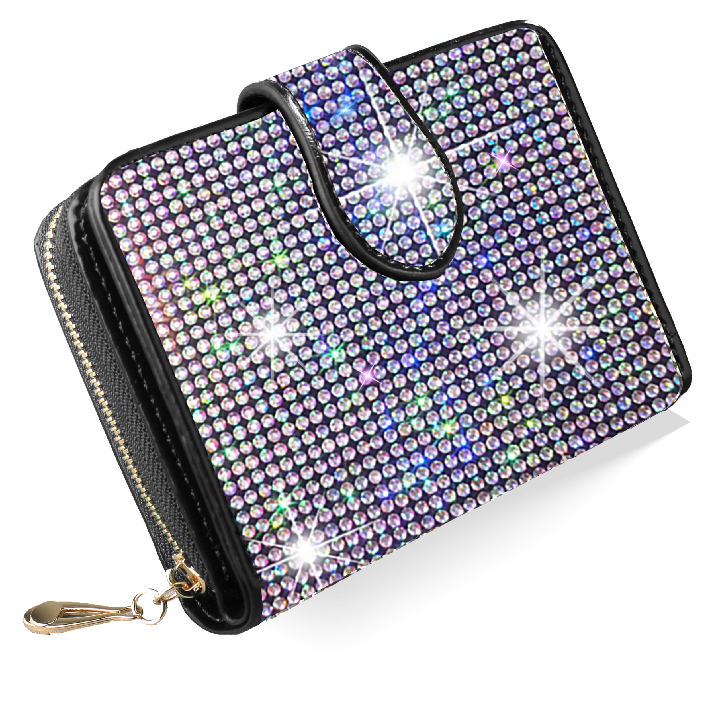 LIFUTOPIA Bling Rhinestone Small Womens Wallet Girls Clutch Artificial Diamond Purse Credit Card ID Coin Holder W/Zipper Colorful