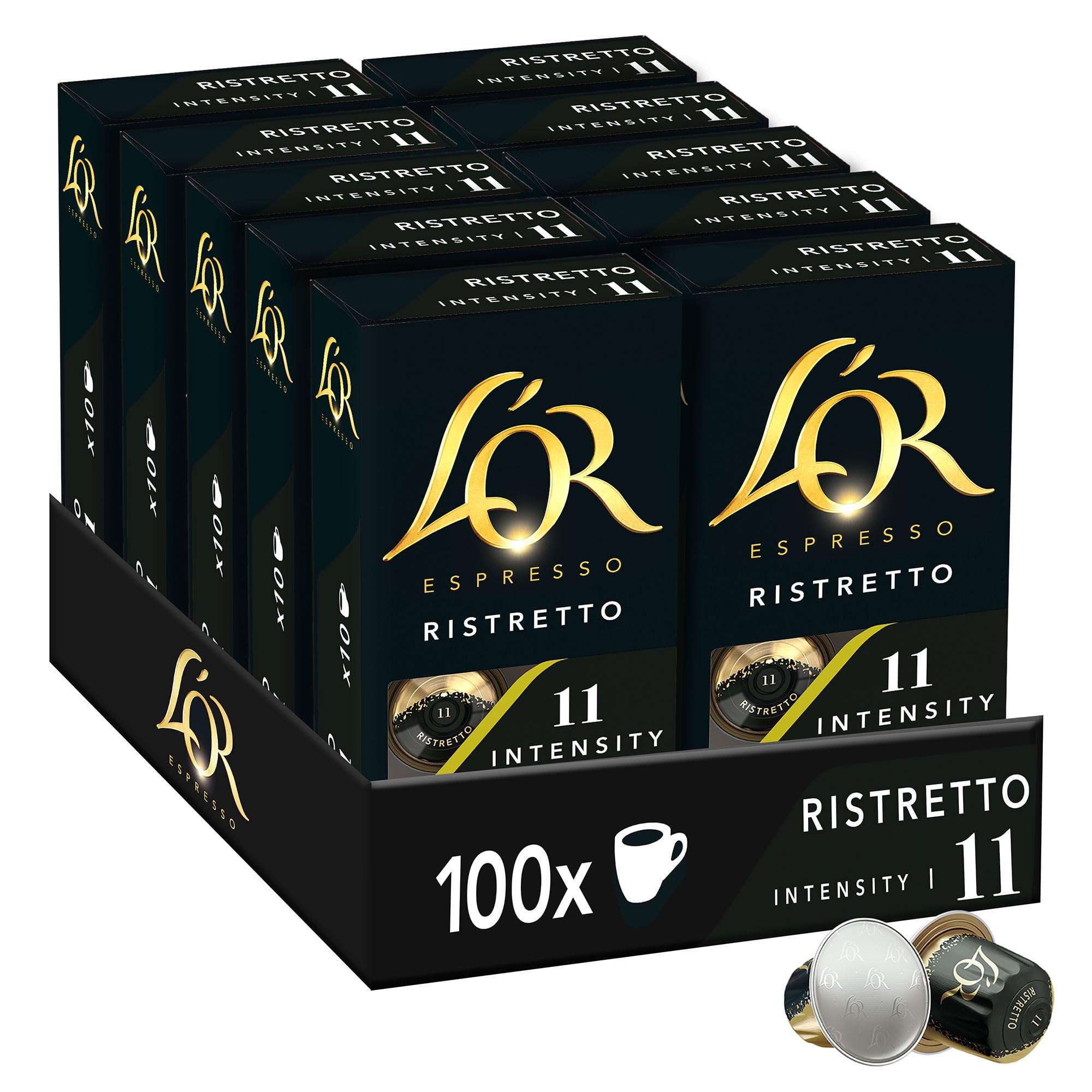 L'Or Espresso Café - 100 Capsules Ristretto Intensité 11 - compatibles Nespresso®* (lot de 10 x 10)