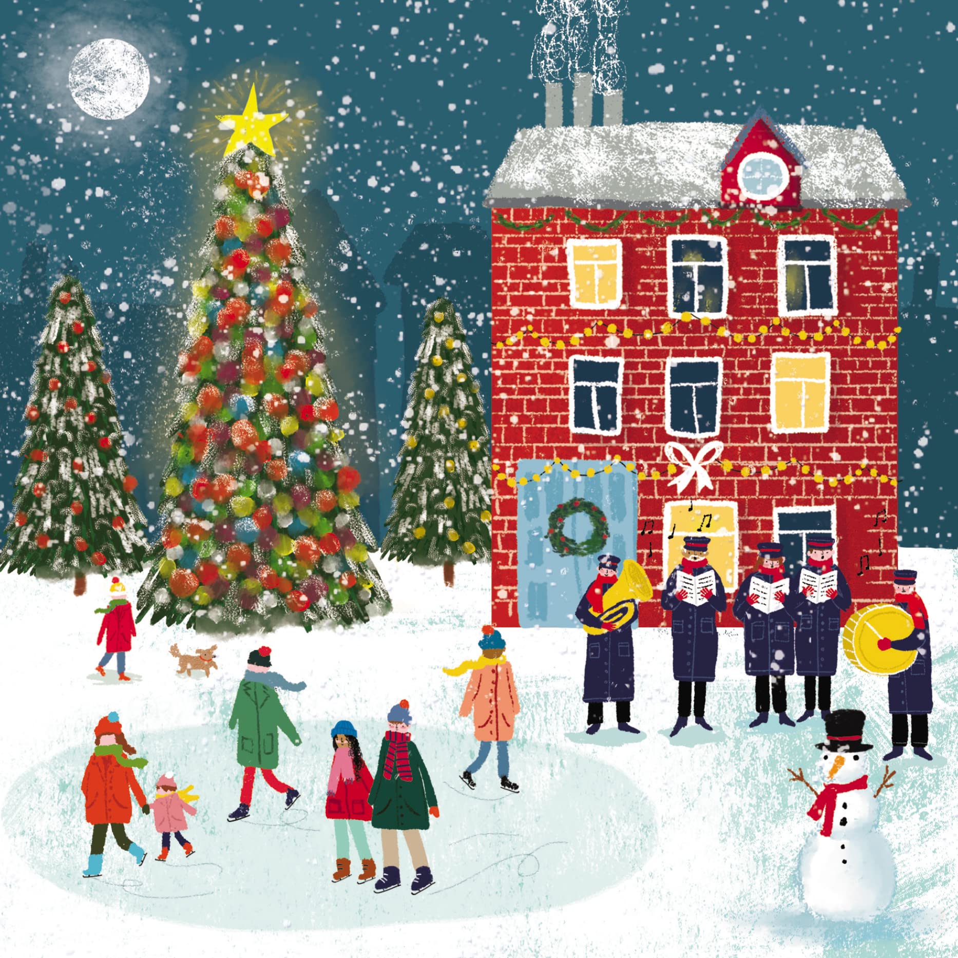 Pack of 8 Skating By The Band Charity Christmas Cards Multiple Charities ALCX9965, Red, 16cm x 16cm - Image 2