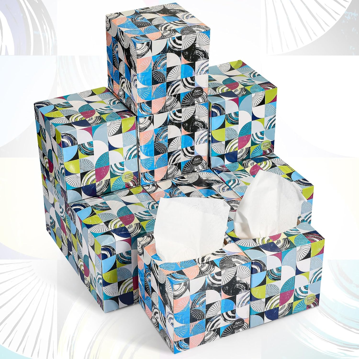 Colarr 12 Packs Facial Tissues Boxes Abstract Pattern