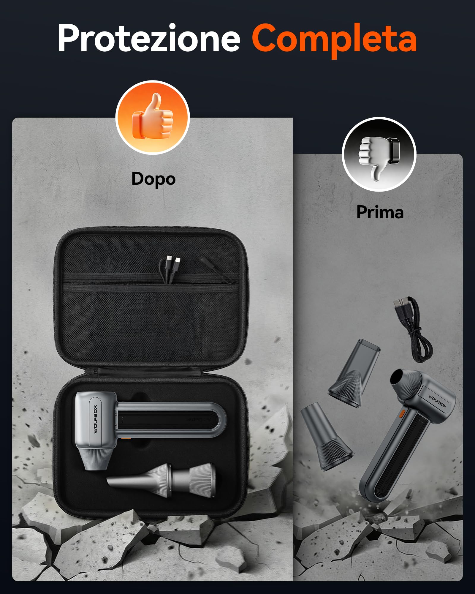 WOLFBOX Soffiatore per foglie senza fili, MF400, leggero e portatile, motore brushless ad alta velocità, 3 modalità tra cui potente turbo per patio, garage e detriti, asciugatrice professionale per