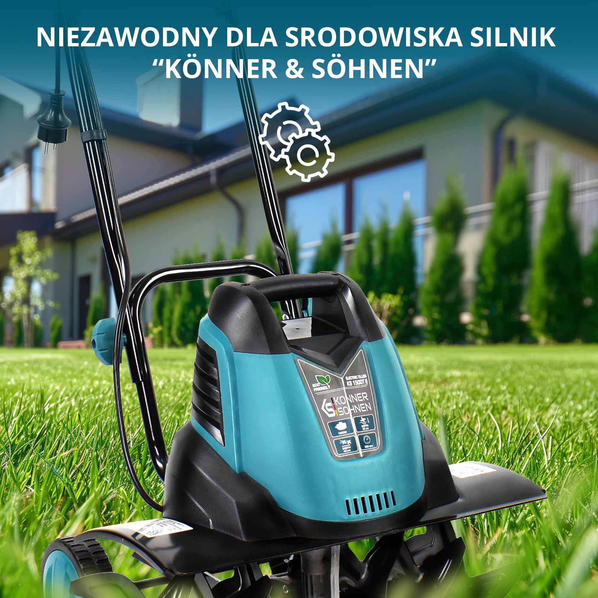 Könner & Söhnen Glebogryzarka Elektryczna KS 1500T E, Kultywator Ogrodowy moc silnika 1000 W, szerokość robocza do 45 cm, głębokość do 22 cm