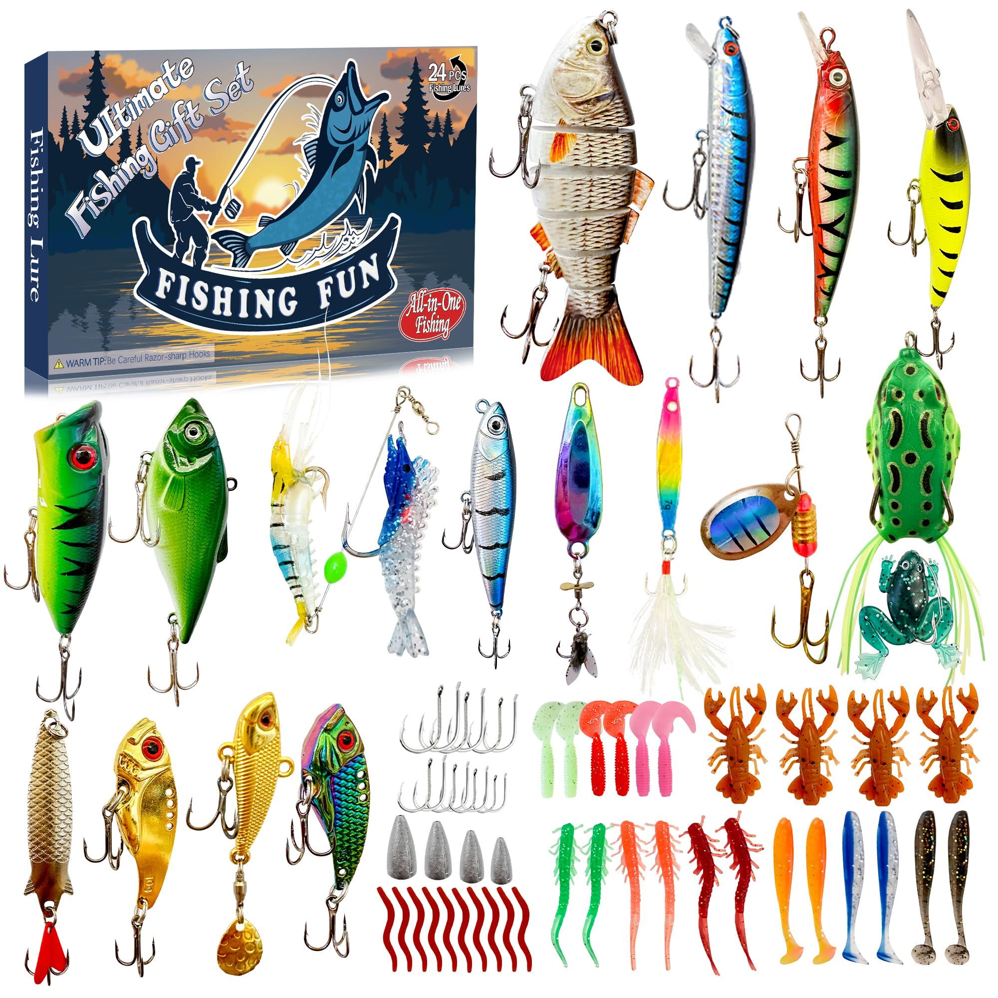 fishing advent calendar with fishing lures 2026, 24 Days of Lure Christmas Countdown, Lifelike Multi Jointed Swimbait Set, Suitable Gifts For Anglers Adult Men Fishermen Dads Father Granpa Brother Boyfriend : Home & Kitchen Baitcaster Reels SA | Actual color may be Color:Kastmaster Gold Chrome Worm