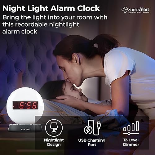 Miniatura 7 de Sonic Alert Glow Soft White Night Light Alarm Clock - Loud & Compact Alarm Clock for Bedroom - Battery Backup & Full Range Dimmer - Easy to Set