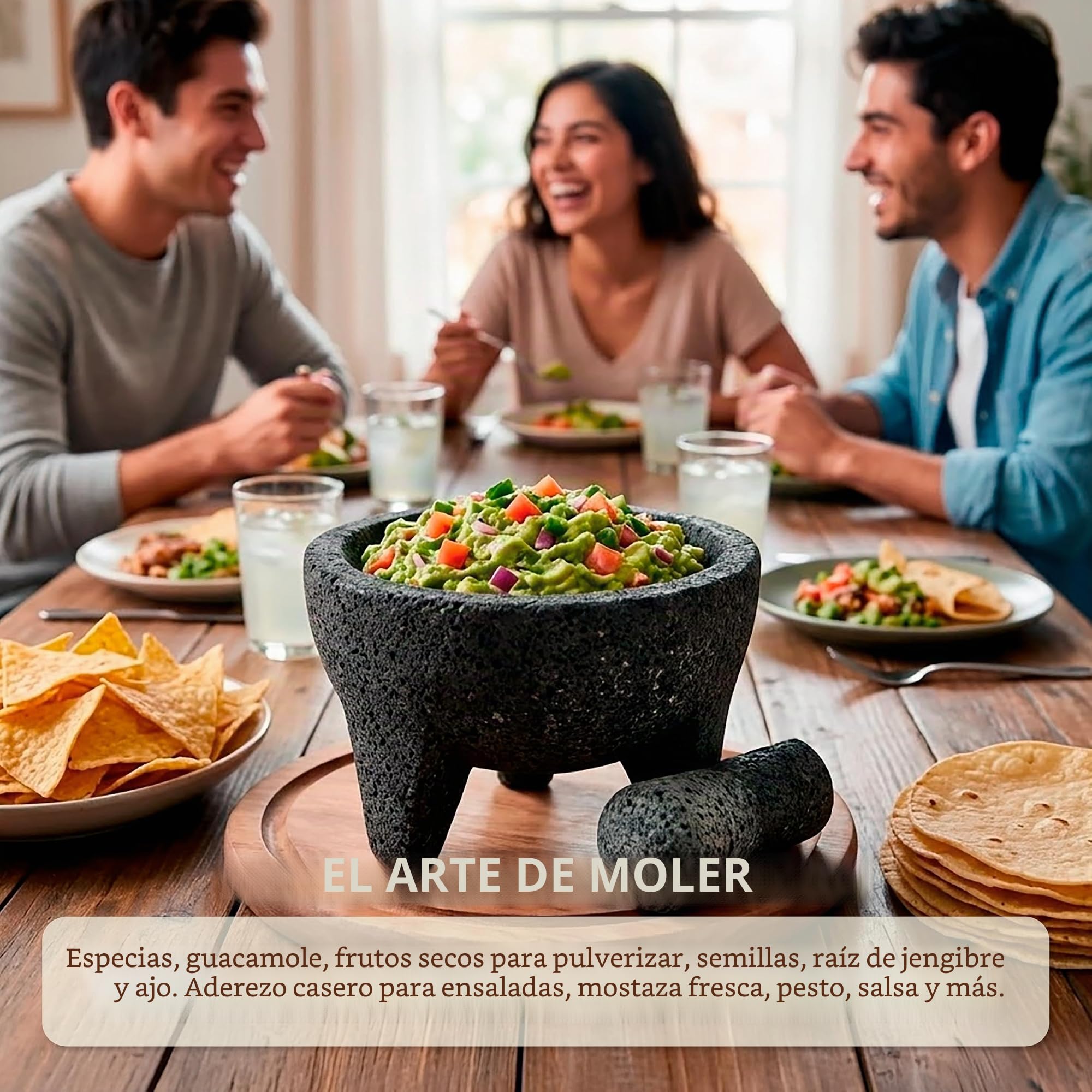 YO PIDO Molcajete 6 pulgadas; mortero de especias; fabricado con piedra volcánica; molcajete hecho a mano en México; Guacamole y máquina de salsa; incluye piedra de mortero