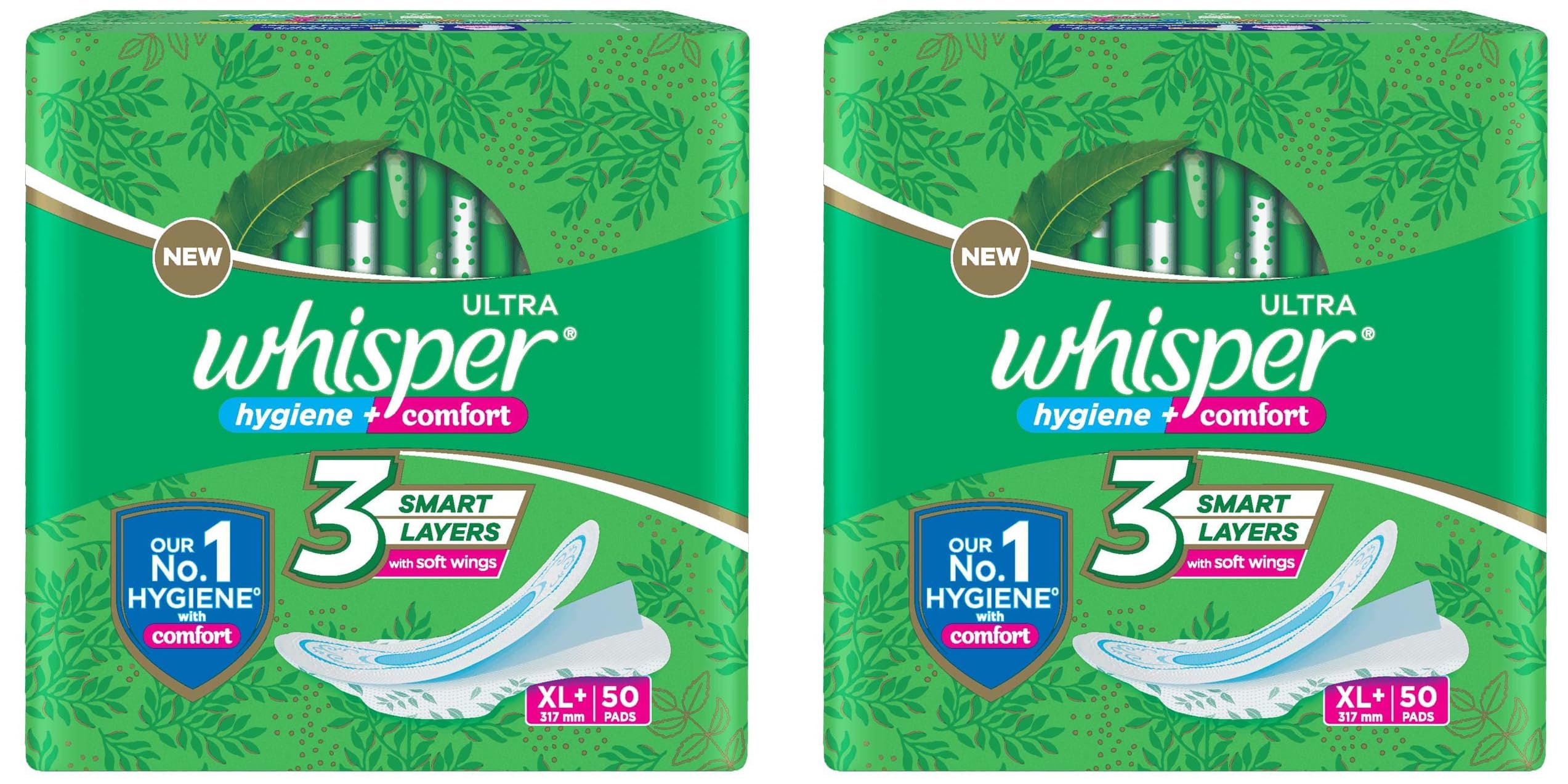 Whisper Ultra Clean Sanitary Pads for Women|50 thin Pads|XL+|Hygiene & Comfort|Soft Wings|Dry top sheet|Suitable for Heavy flow|Odour free|31.7 cm Long|With disposable wrap (Pack of 2)