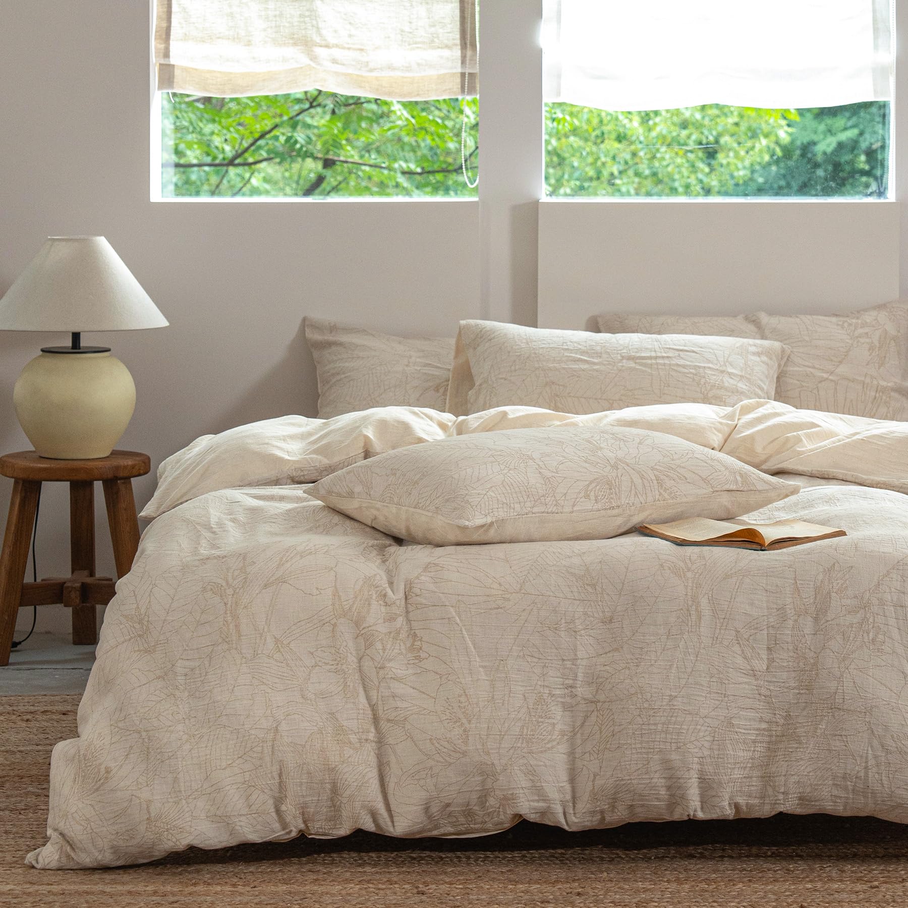SOULFUL Leinen Baumwolle Bettwäsche Jacquard Boho Textur Bettwäsche-Sets,Atmungsaktiv und minimalistisch, für alle Jahreszeiten geeignet