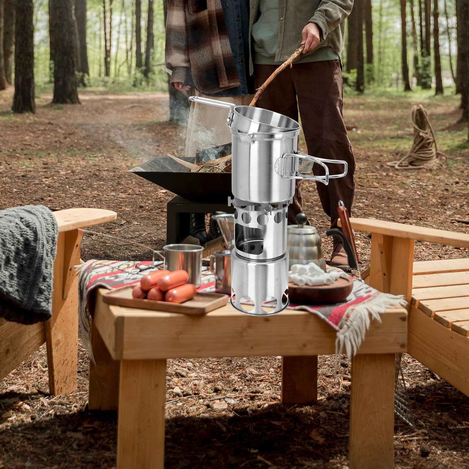Casserole Portable de Camping en Acier Inoxydable Argenté, Compacte