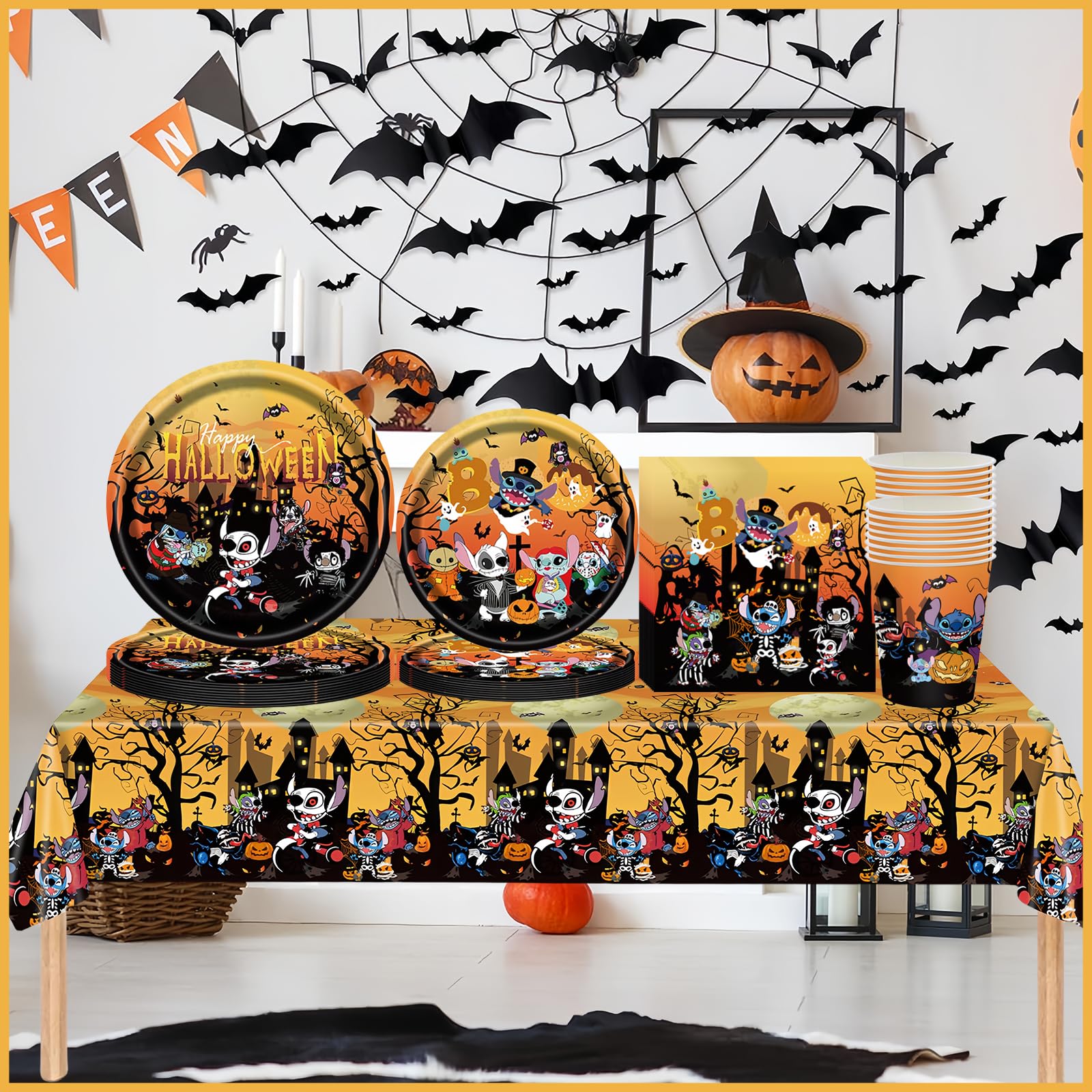 COSORO 2pcs Halloween Table Cloth Party Plastic Halloween Table Cover,137x 274cm Large Bat Orange Halloween Tablecloths Dinner Tablecloth for Indoor Outdoor Halloween Party Table Decorations - Image 4