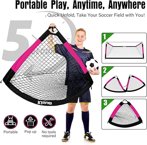 Miniatura 5 de Juego de portería de fútbol infantil para patio trasero – 2 porterías de fútbol de 6 x 4 pies, equipo de entrenamiento, red de fútbol para niños