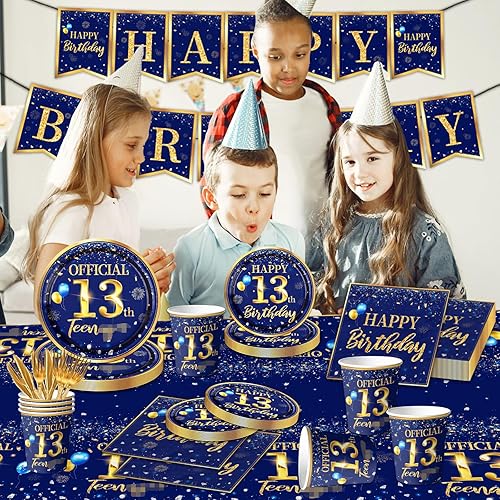 Miniatura 51 de Decoración de cumpleaños número 50 para hombre, juego de vajilla de cumpleaños azul marino y dorado (reserva para 20), incluye platos de feliz