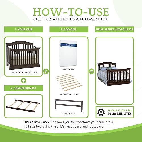 Miniatura 5 de Kit de conversión de tamaño completo, rieles de cama para cunas convertibles de caché de bebé, riel de madera maciza, riel de cama para niños y