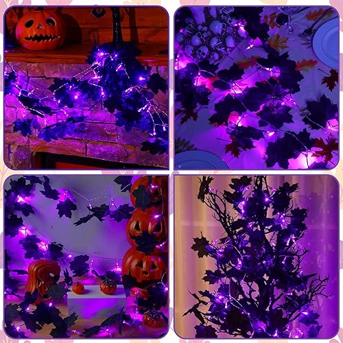 Miniatura 5 de Decoraciones de Halloween, decoración de otoño, tira de luces de hoja de arce con temporizador y control remoto, 20 pies, 60 LED, funciona con