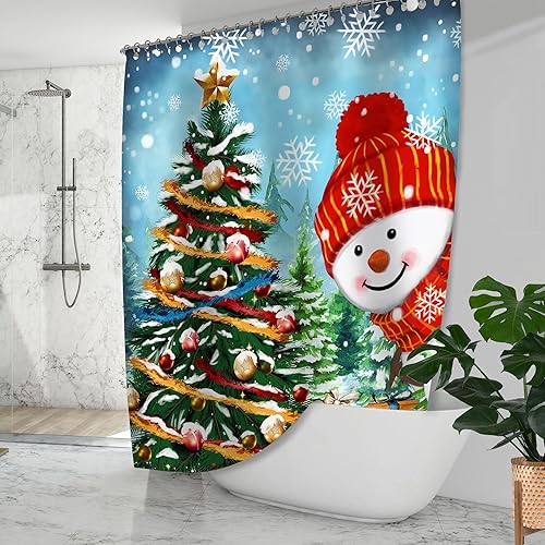 Miniatura 6 de Cortina de ducha de muñeco de nieve, cortina de ducha de Navidad para baño, árbol de Navidad, copo de nieve, invierno, Let it Snow Holidays, cortina