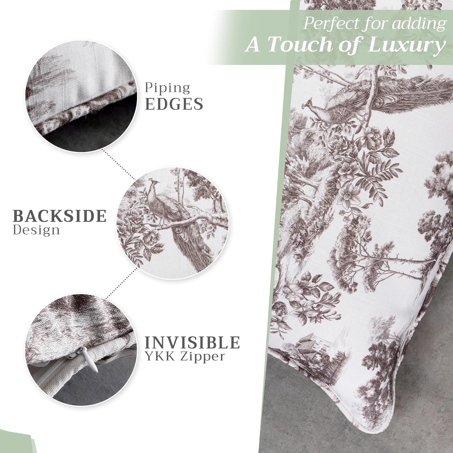 Maison d' Hermine Decorative Pillow Covers 20 x 20 inch Square 100% Cotton Toile Throw Pillow Covers with Invisible Zipper for Living Room Couch Chair Sofas Gifts for Mothers Day - Trianon - Grey