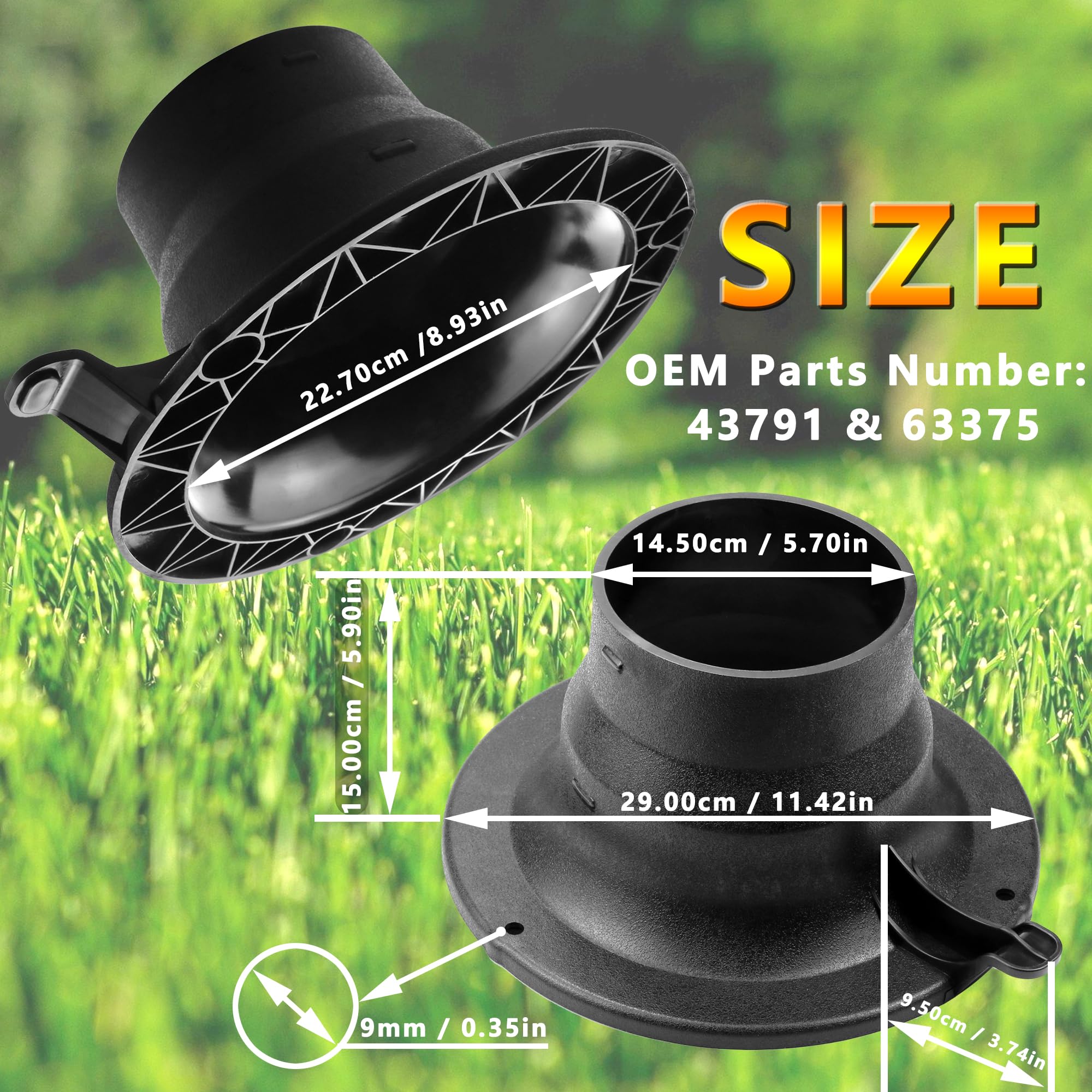 43791 - Adaptador de manguera para aspiradora de césped Agri-Fab Mow-N-Vac Chip-N-Vac Shred-N-Vac 5/6/7 pulgadas, adaptador de manguera para aspiradora Craftsman Leaf 63375, plástico, negro