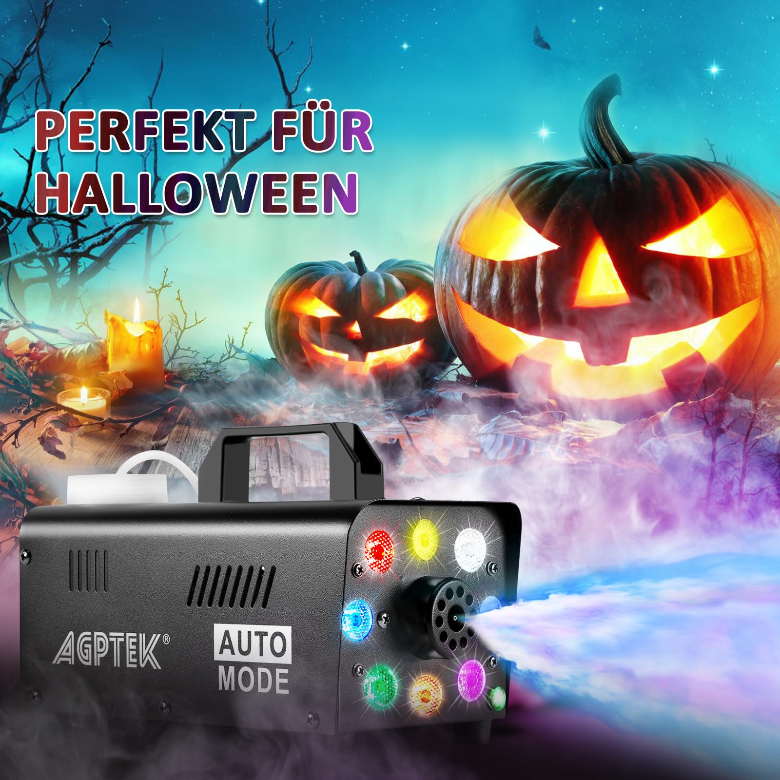 Nebelmaschine, AGPtEK Nebel Maschine mit kabelloser Fernbedienung UND LED Licht, Stabil & Tragbar, Passend für Halloween, Weihnachten, Hochzeitsfeiern & Bühnenauftritte usw