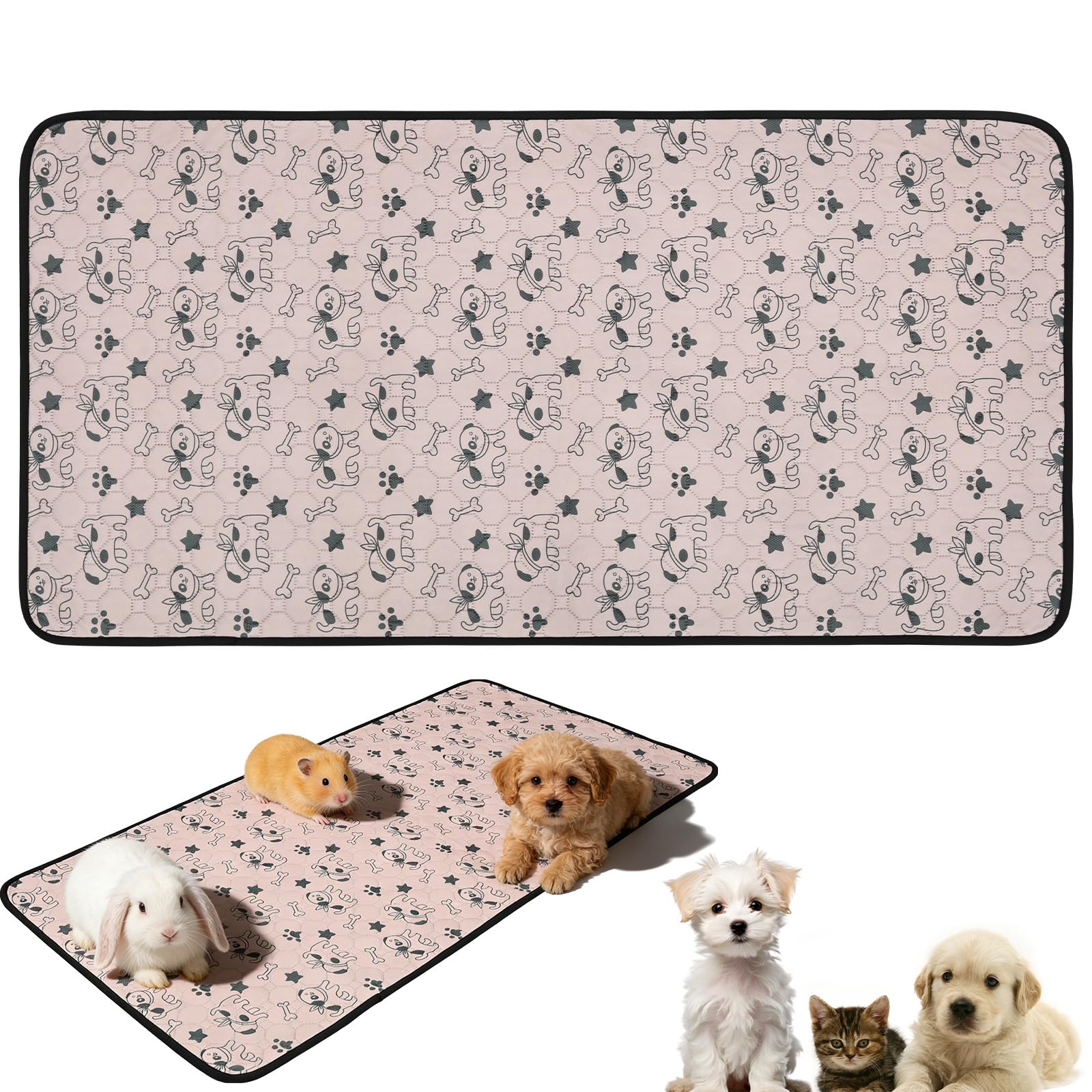 Guinea Pig Cage Liner, 47.2x23.6Inch Anti Slip Guinea Pig Pee Pad with Absorbent Core, Washable Reusable Bedding, Fast and Super Absorbent Mat for Small Animal Rabbit Hamster Rat Chinchilla(Brown)
