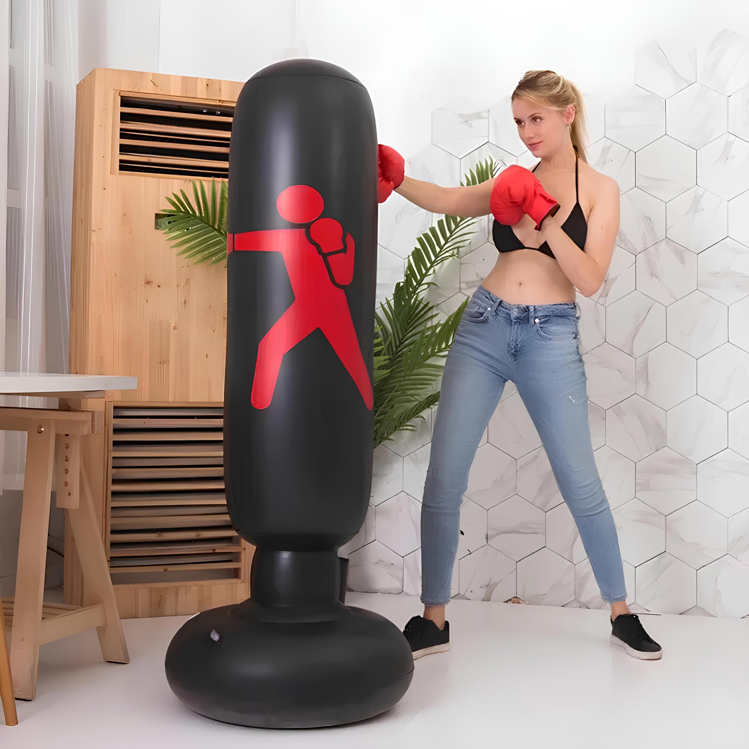 Sacco da boxe gonfiabile, 160 cm, resistente, autoportante, per bambini e adulti, per alleviare lo stress, kickboxing, attrezzatura per allenamento indoor e outdoor