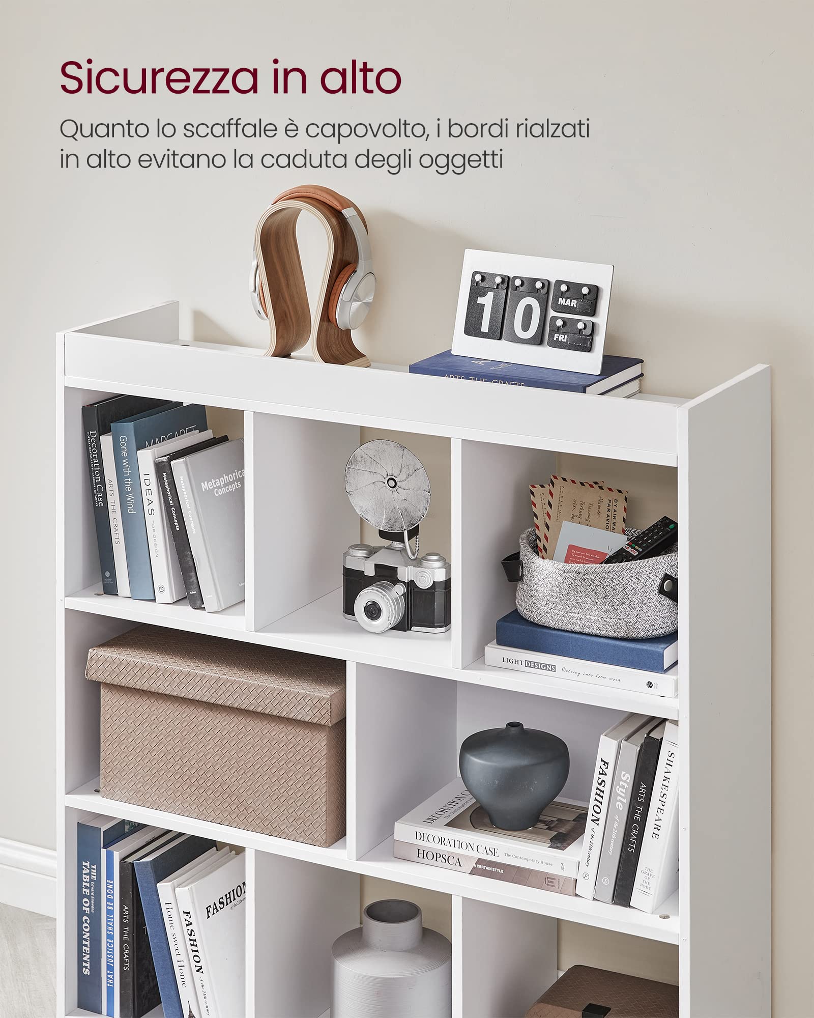 VASAGLE Libreria, Libreria Scaffale da Terra con 8 Scomparti Aperti, Utilizzabile in Orizzontale, Verticale o Capovolto, 30 x 97,5 x 100 cm, Soggiorno Studio Ufficio, Bianco LBC52WT