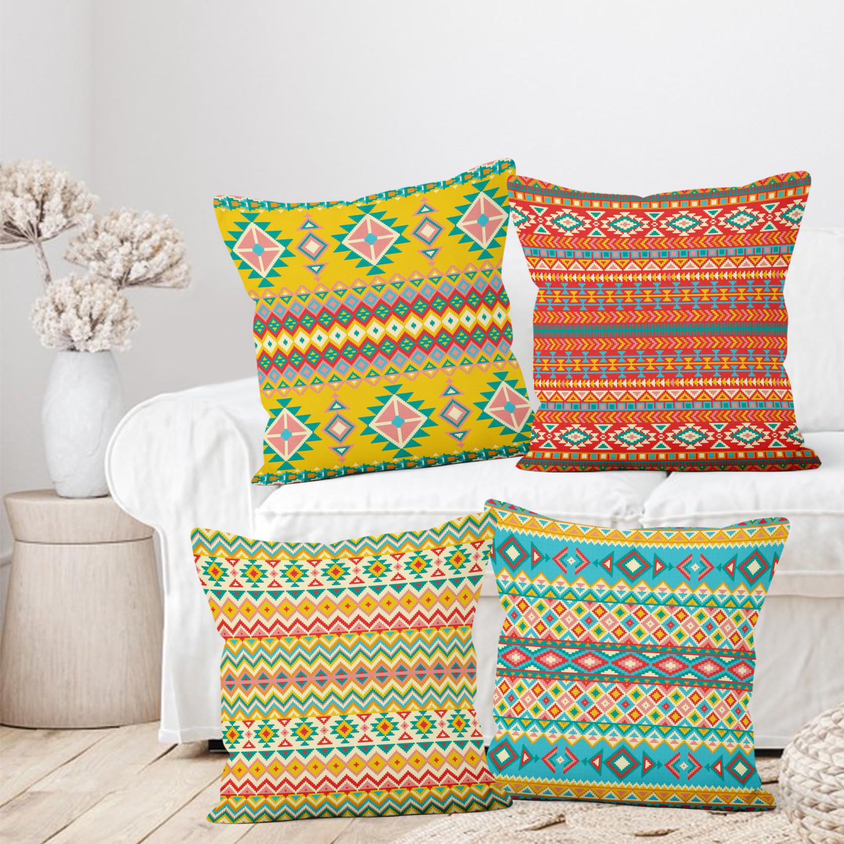 Yanutan Colorful Bohemian Throw Pillow Covers, Boho