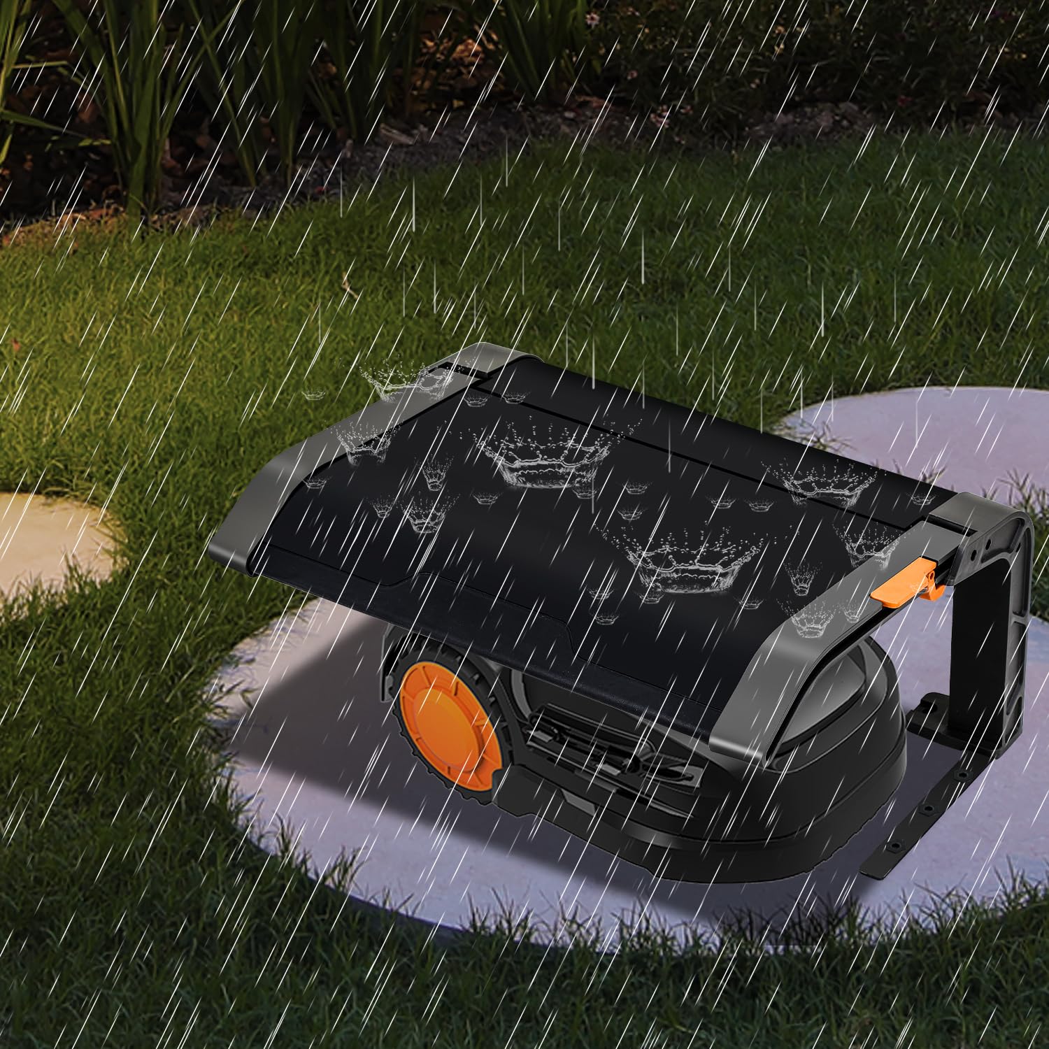 Herrselsam Cubierta protectora para robot cortacésped plegable, garaje con techo y protección UV, ideal contra lluvia y granizo, dimensiones 72 x 56 x 36 cm