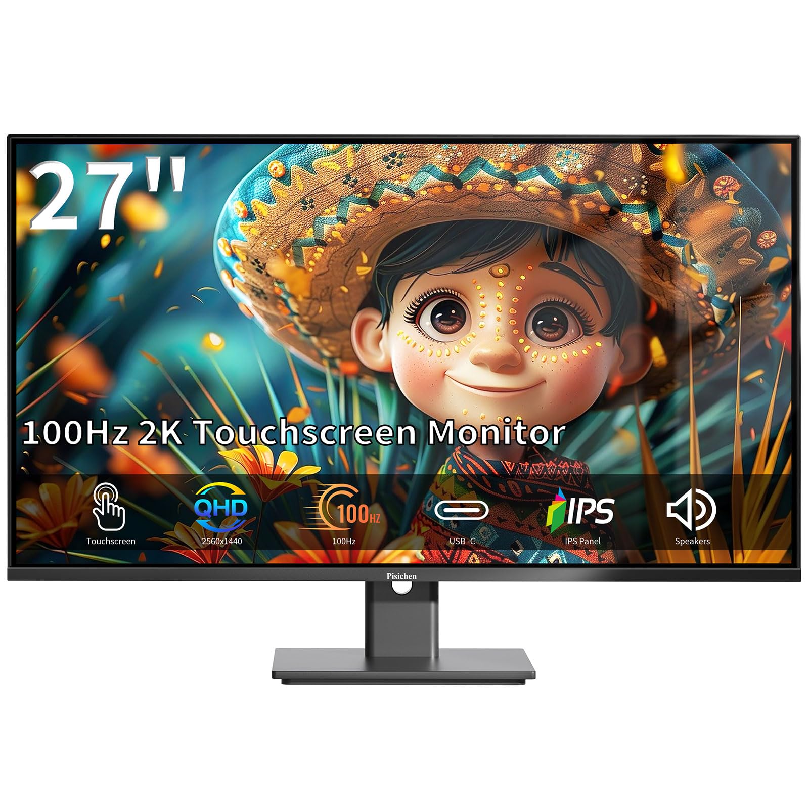 Touchscreen Monitor 27 Inch 2K 100Hz Gaming Monitor, QHD 2560x1440 IPS PC Monitor, 10-Point Multi Touch Screen Computer Monitor, USBC HDMI VGA Ports, Built-in Speakers