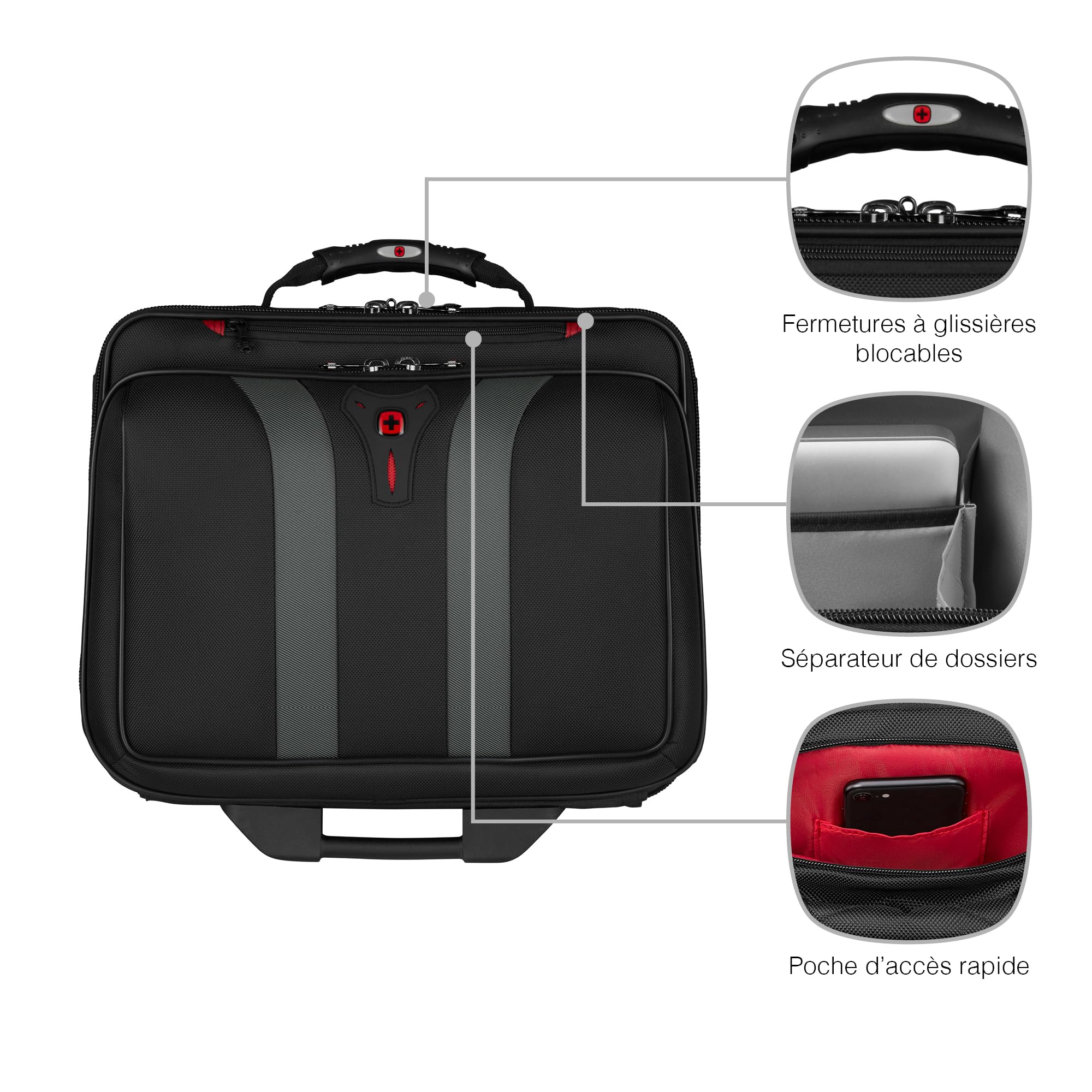 WENGER Granada Porte-Documents, Sacoche à roulettes pour Ordinateur Portable 15,6 Pouces, 29 l, Femmes Hommes, Bureau Affaires Uni École, Noir, 600659