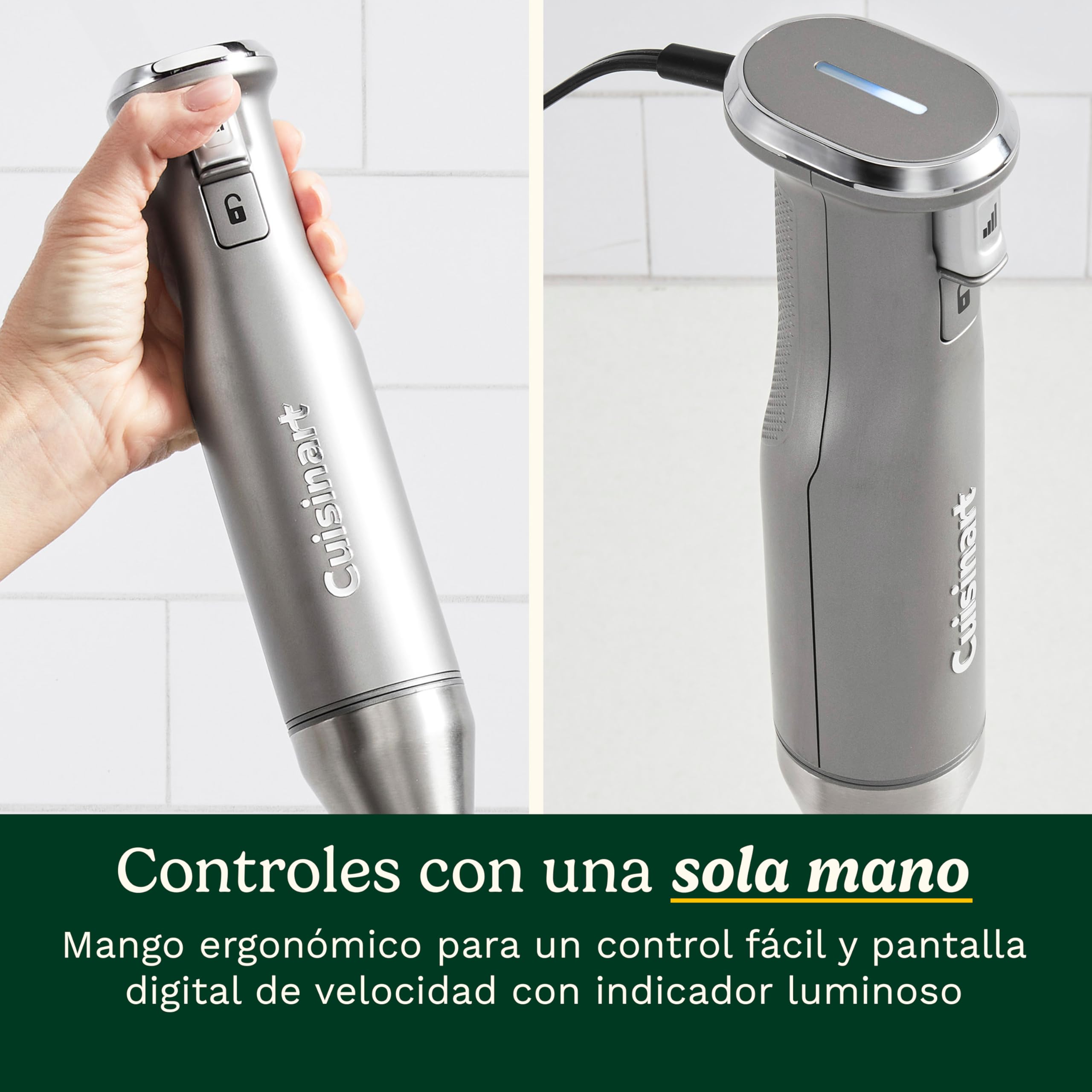 Cuisinart Power Blend batidora de inmersión 400 W con velocidad variable, cuchilla de acero inoxidable, campana antirrayaduras sin BPA, bol procesador, batidor y recipiente Prep-and-Go.