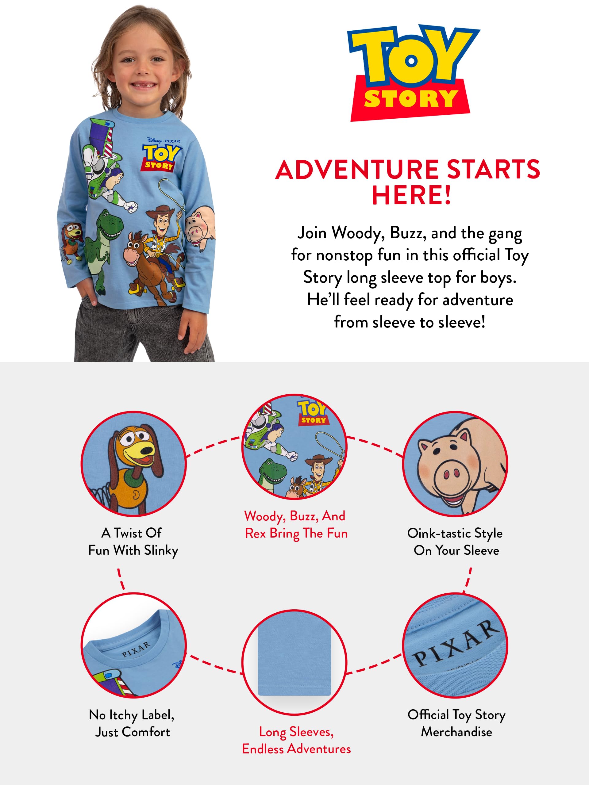 Disney Toy Story Slinky Dog, Woody i Buzz Lightyear chłopięca koszulka z długim rękawem, miękka bawełna chłopięce T-shirty