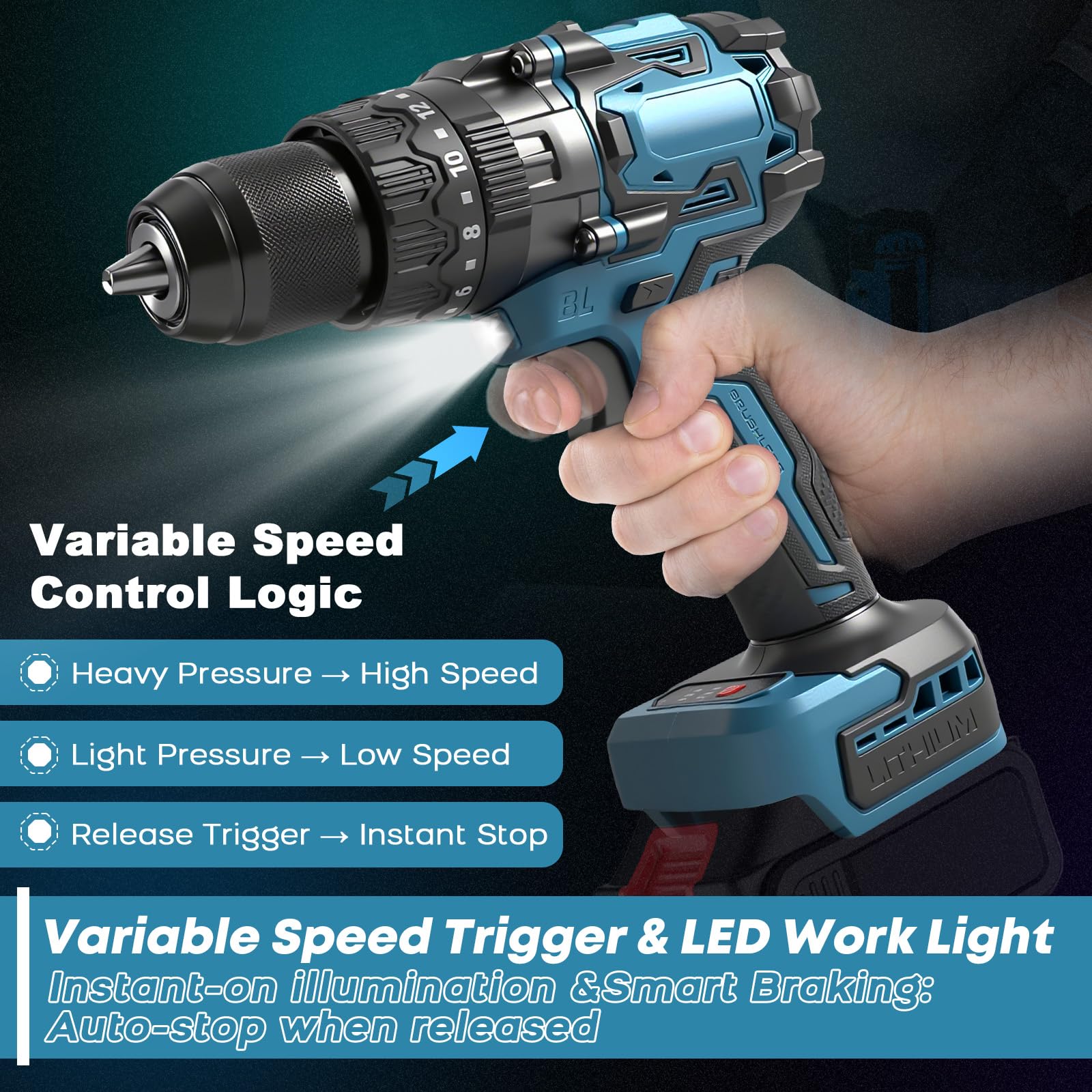 Juego de destornilladores de 140 Nm, compatible con batería Makita de 18 V (sin batería), 2 marchas, tornillo de percusión pesado, sin escobillas, con antitorsión, juego de 44 accesorios, para madera