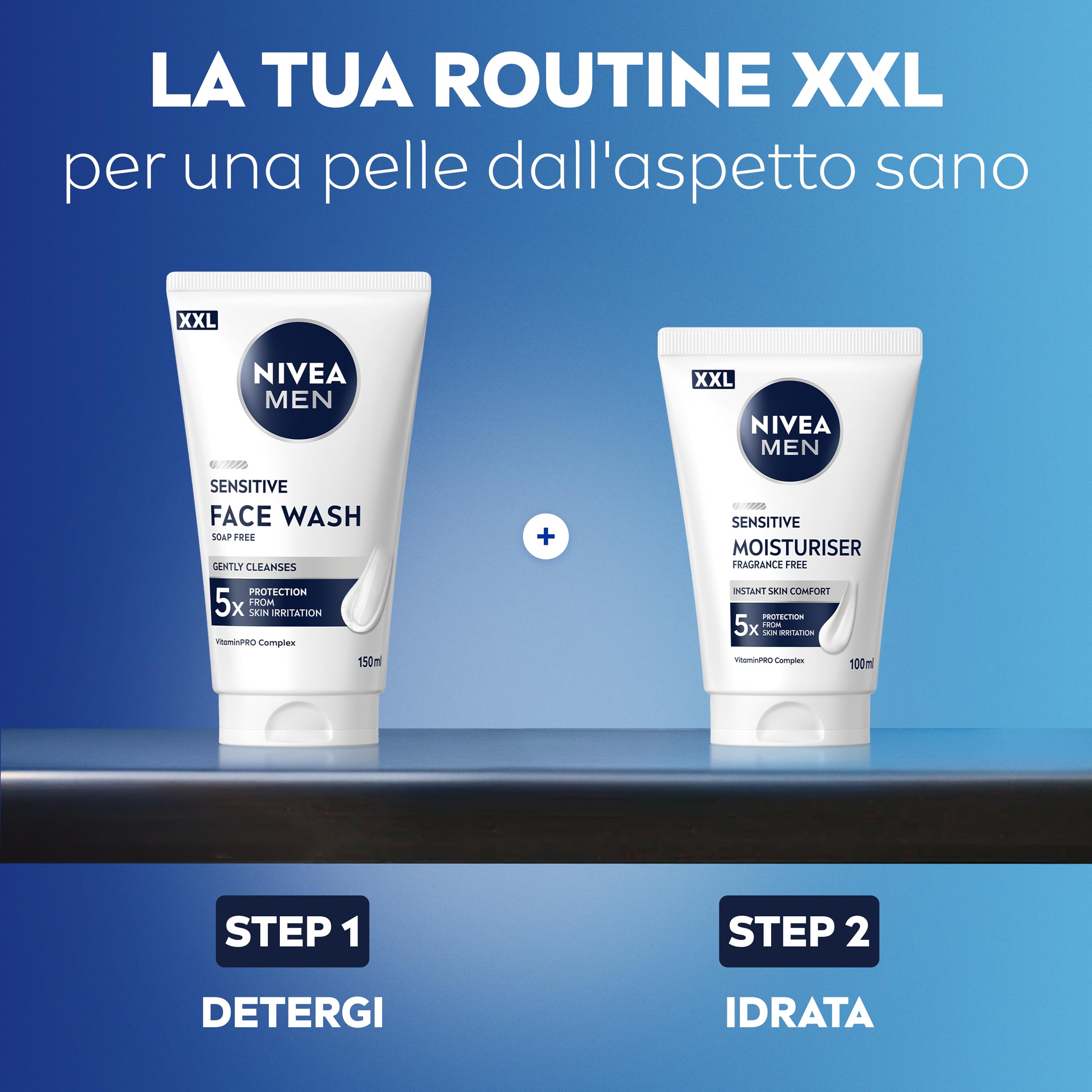 NIVEA MEN Sensitive Gel Detergente Viso XXL 150 ml, Detergente viso uomo in maxi formato per 5x protezione dalle irritazioni, Skincare uomo con Complesso VitaminPRO idratante per pelli sensibili
