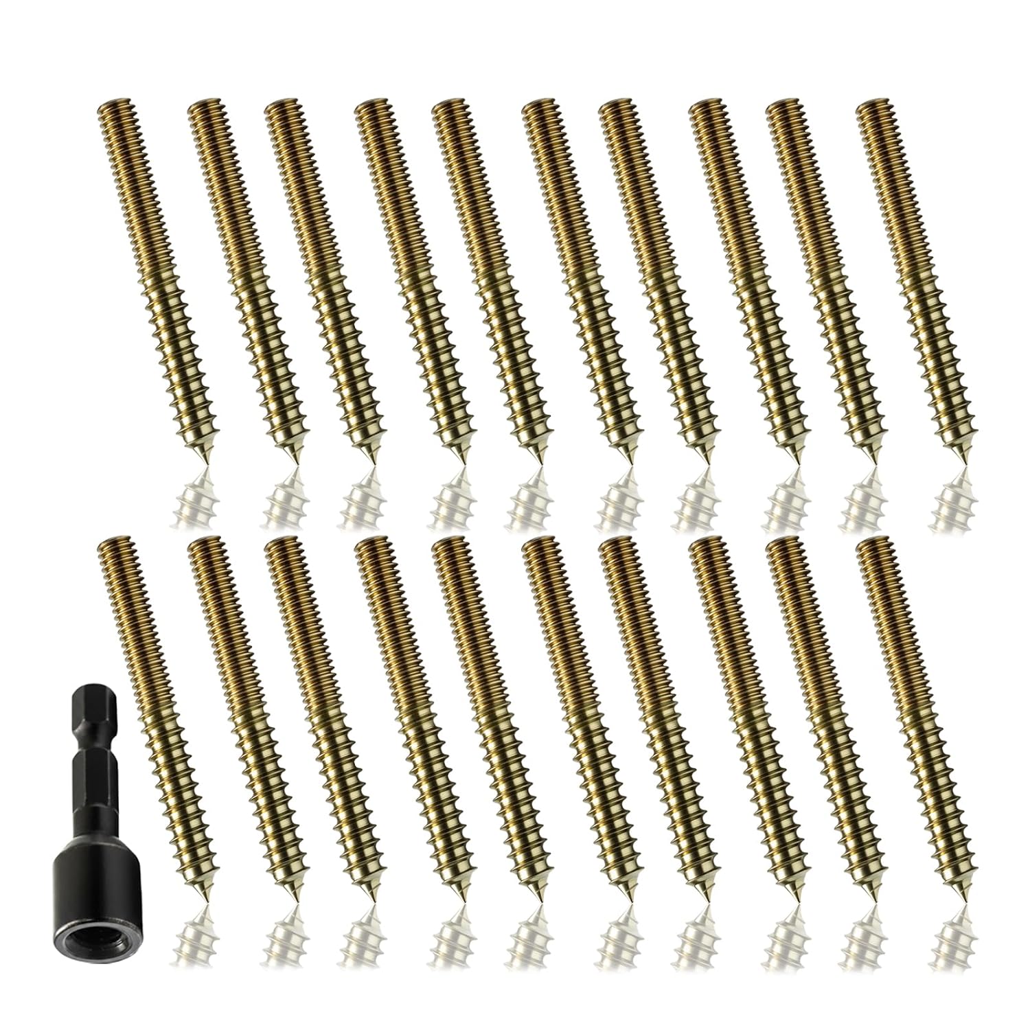 20 Pack 5/16-18 x 2 Inch Hanger Bolts, Gold Double Headed Bolt with Driver Bit, Self Tapping Screw for Wood Furniture Joint, DIY Projects，Threaded Rod Screws
