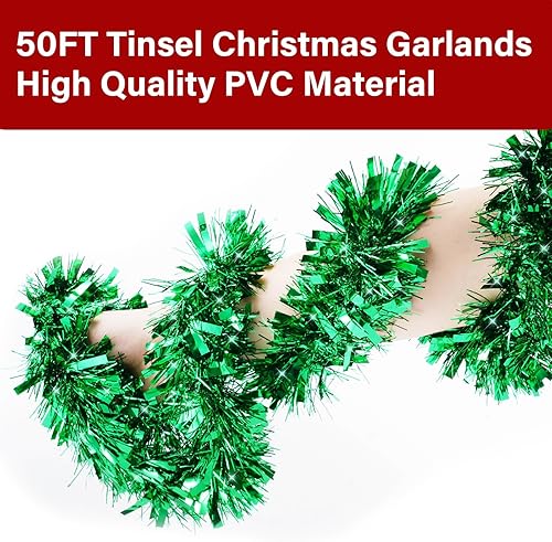 Miniatura 3 de Guirnalda de plata de 33 pies, guirnalda de oropel plateado para árbol de Navidad, colgante de oropel plateado para interiores y exteriores,