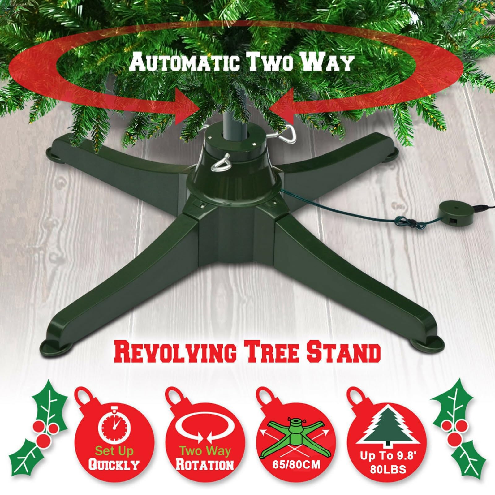 Soporte Para Árbol De Navidad Giratorio De 360°, Base Giratoria Motorizada De 65cm/80cm, Para Árboles Artificiales De Hasta 7.8ft/9.87ft & 80LB, Plataforma Giratoria Resistente Y Estable 80cm