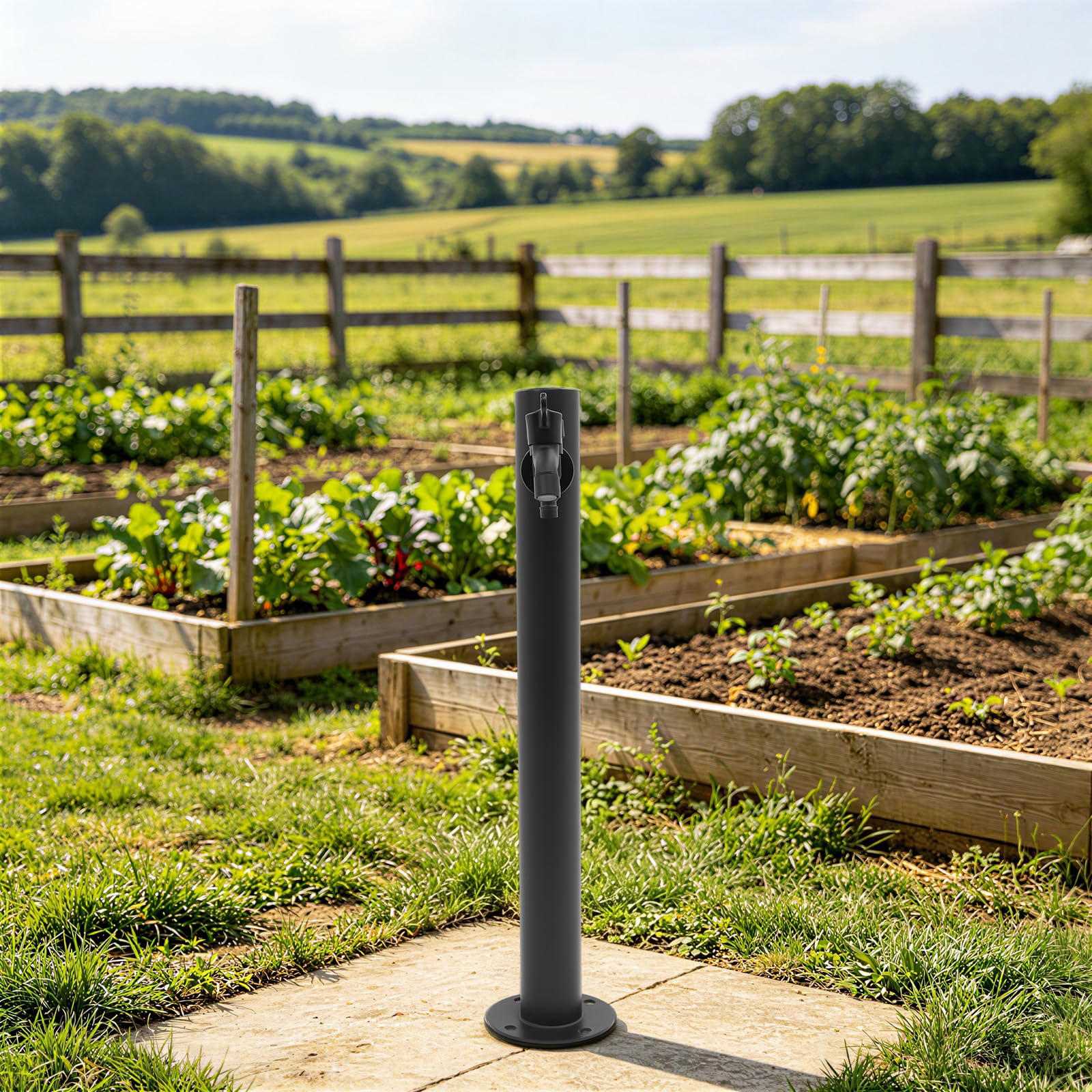 Colonna d'acqua da giardino, in acciaio inox, rotonda, con 2 uscite, DN15, per il monitoraggio del giardino, lavaggio auto, lavaggio a mano, bagno per animali domestici