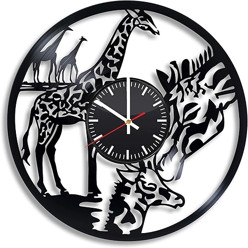 Reloj de pared con diseño de animales africanos de 12 pulgadas, jirafa, animales africanos