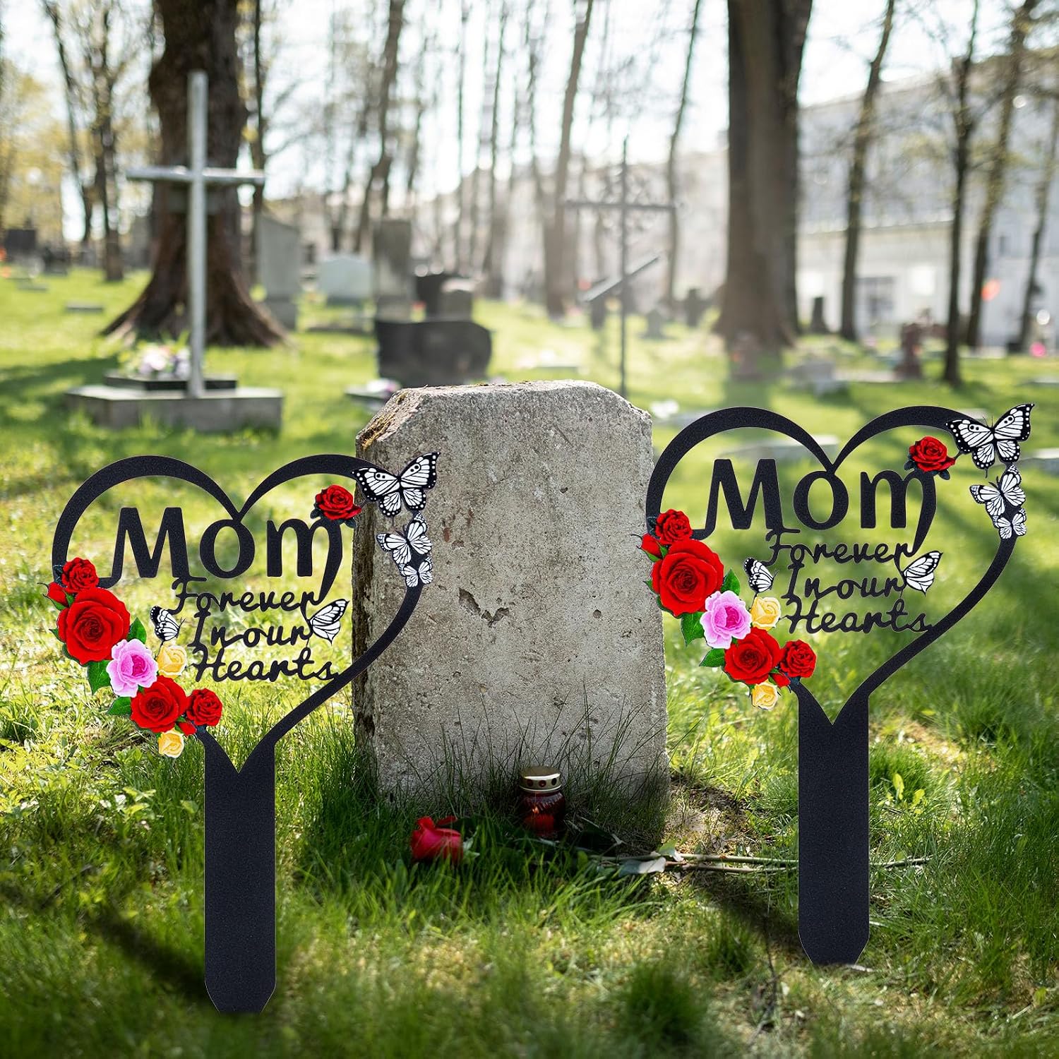 Cemetery Decorations for Grave Mom, Grave Decorations for Cemetery, Memorial Heart Graves Markers for Outdoors thumbnail
