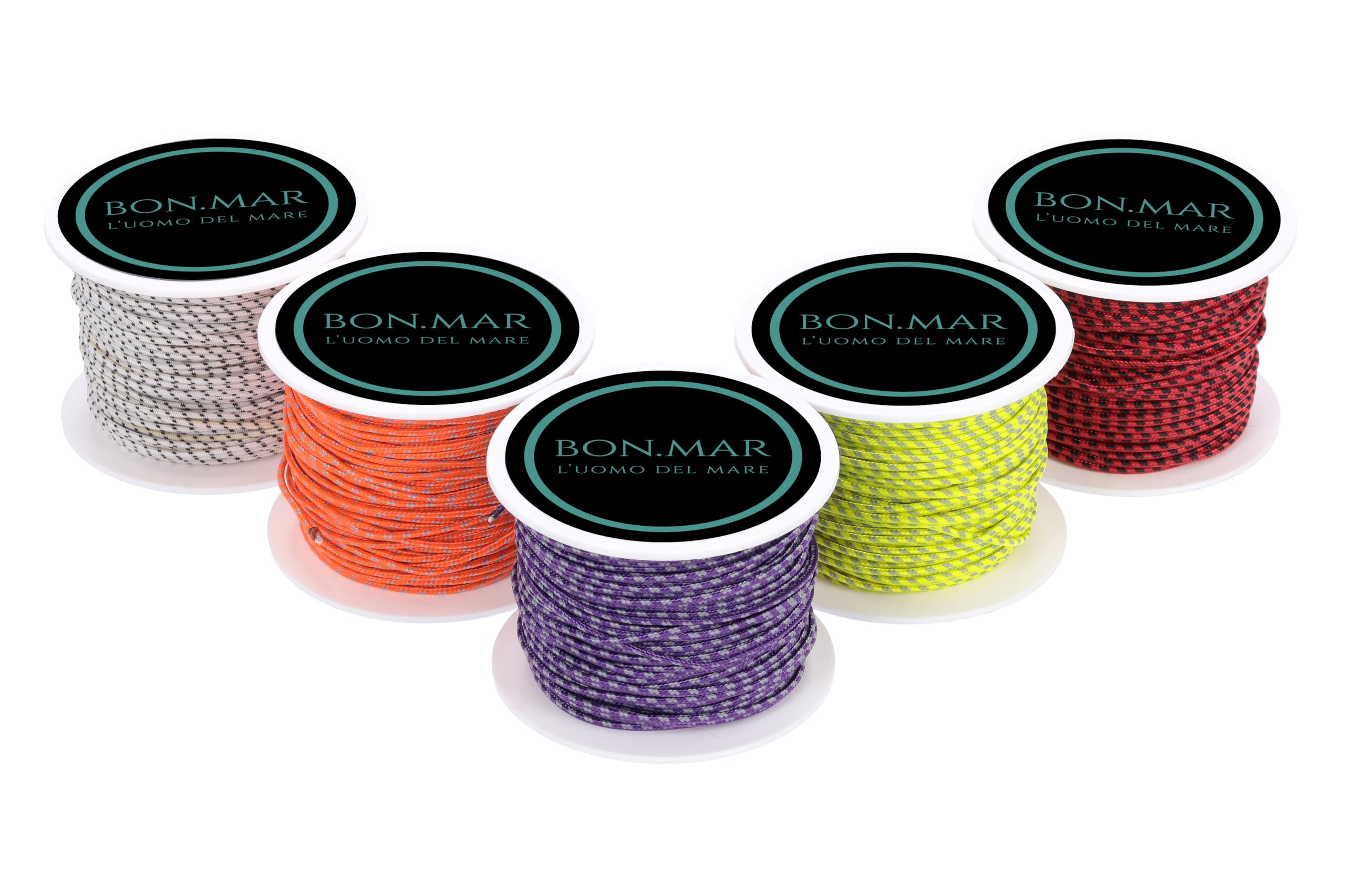 BON.MAR Corda Dyneema Rossa con Inserti Neri 1.5mm x 50mt – Carico Rottura 120kg | Antiscivolo, Alta Resistenza, Pesca Sub, Nautica, Outdoor, Fai da Te