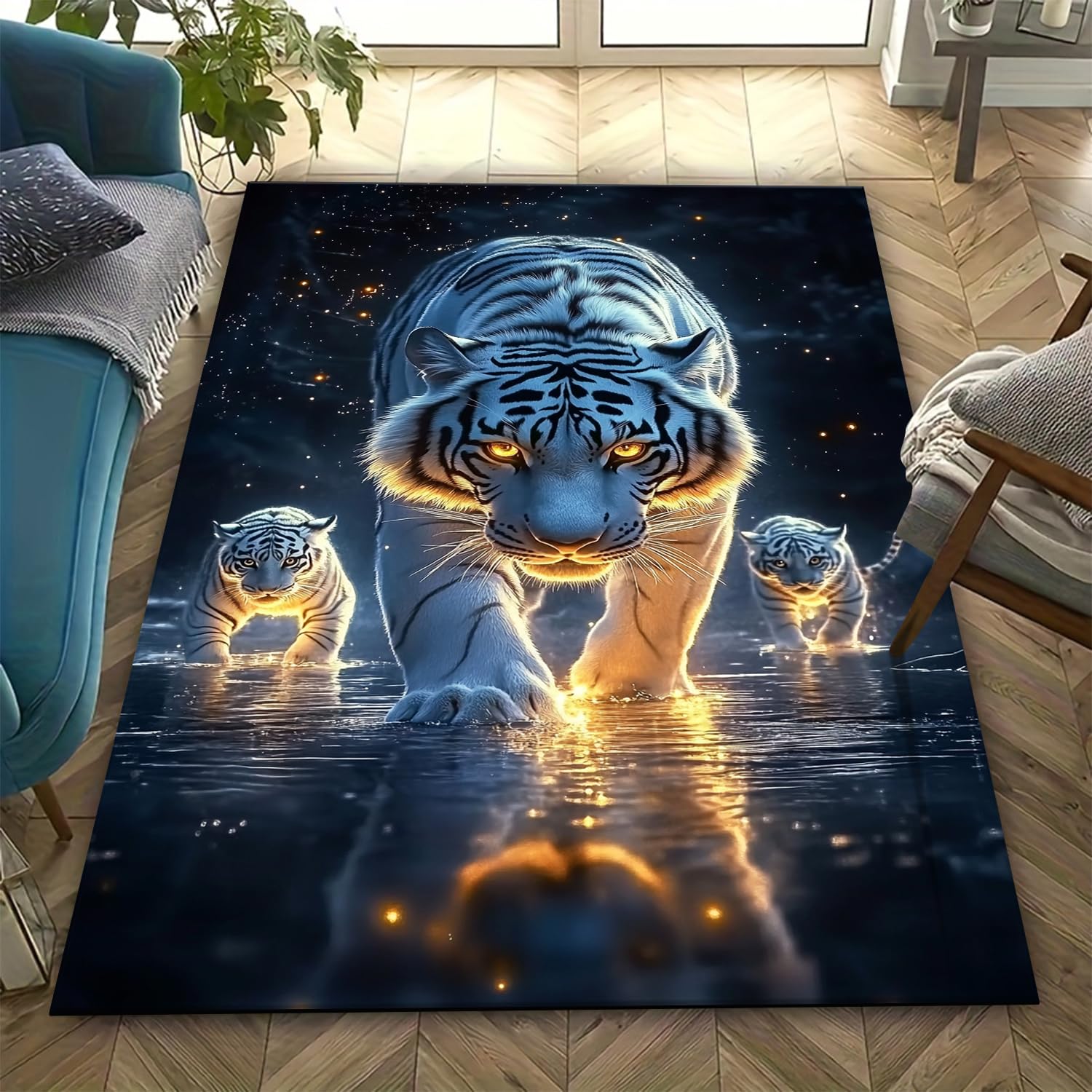 Tapis de chambre tigre 3D anti-fatigue et tapis de salon moderne en 140x200 cm