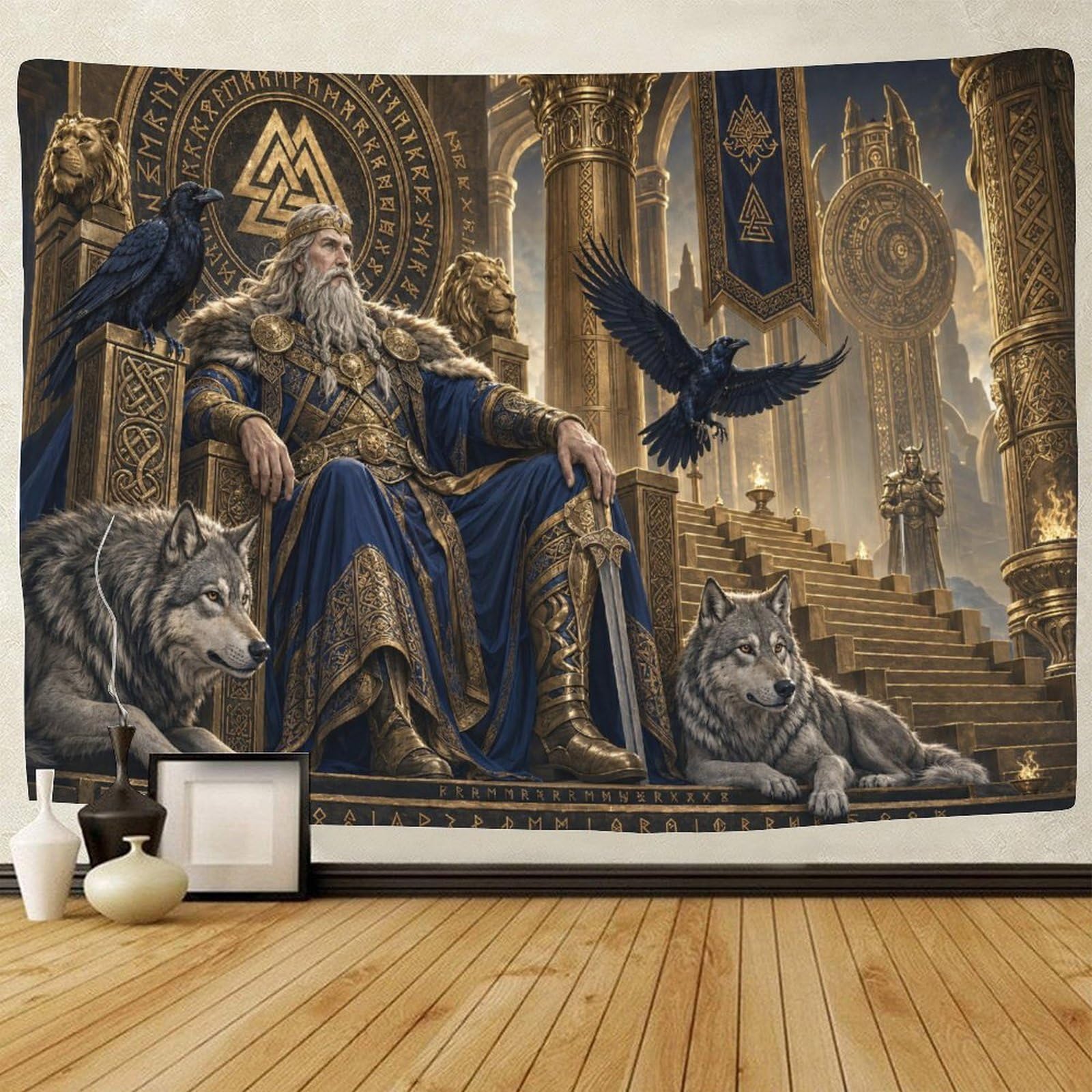 ASDFGHJKLZA Odin in Norse Mythology Wall Art Decor Wall Tapestry 3D Print Tapestries Poster Curtain Living Room Dorm 100cmx150cm
