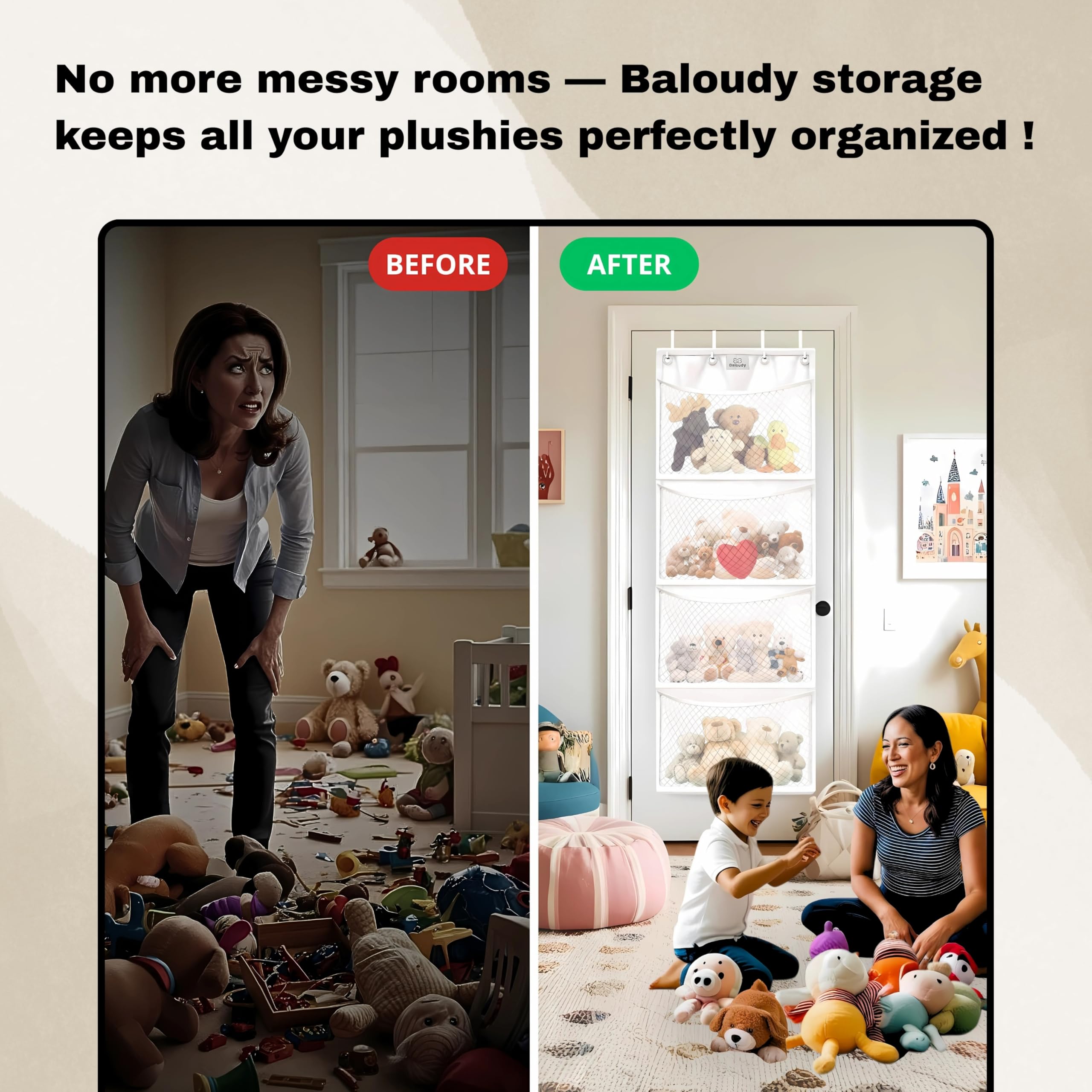 Stuffed Animal Storage – Over Door Toy Organizer for Plush, Stuffies & Soft Toys – Large Mesh Bag Hammock Hanging Storage for Girls, Boys, Toddlers, Baby Room – Space Saver Solution