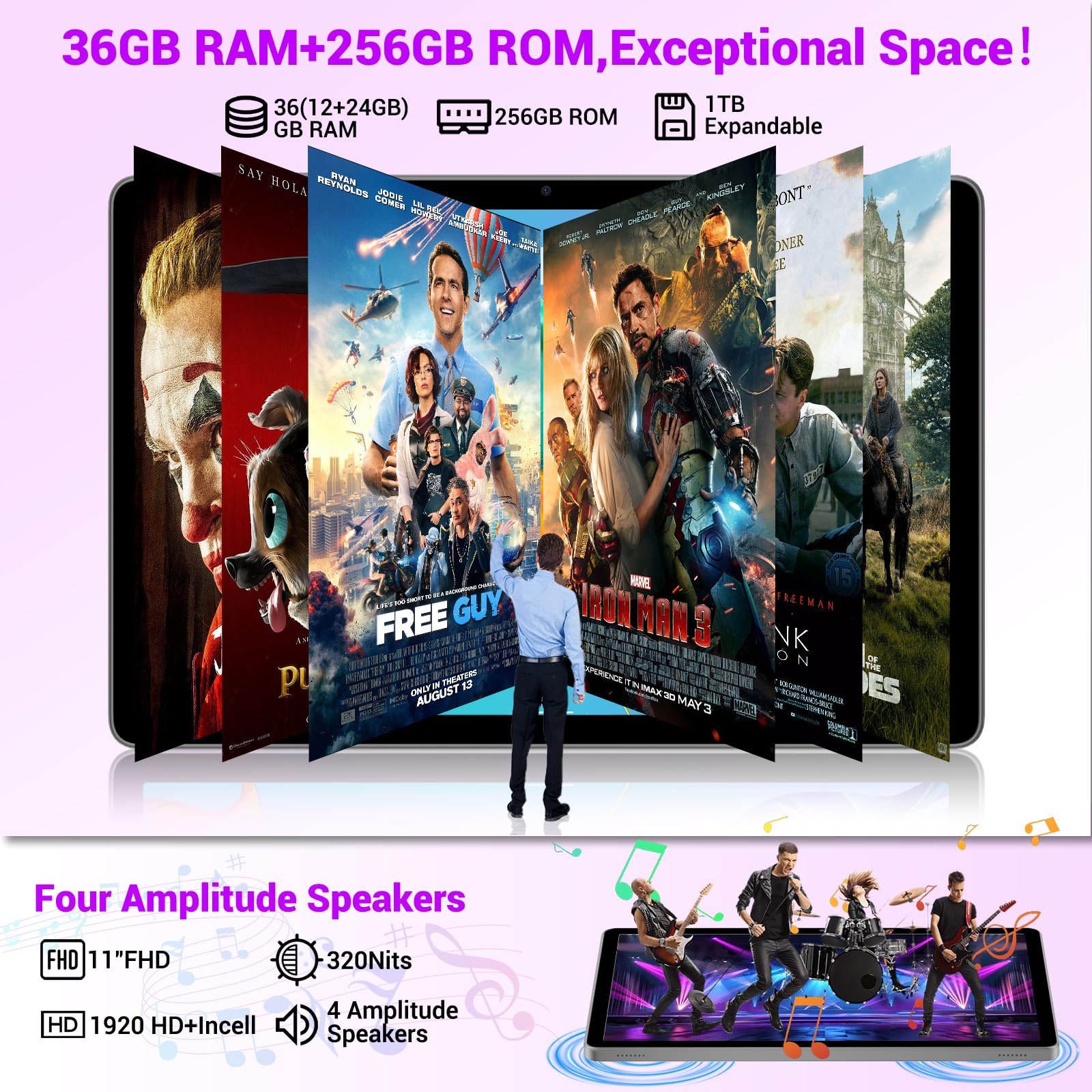 BEYNIVAN Tablet 11 Pollici Android 15 Tablet in Offerta con 4G LTE/5G WiFi, 36GB RAM+256GB ROM,9580mAh,Foto AI 16MP+8MP,Face ID/GPS/BT 5.0/TÜV,tablets con Tastiera,Grigio