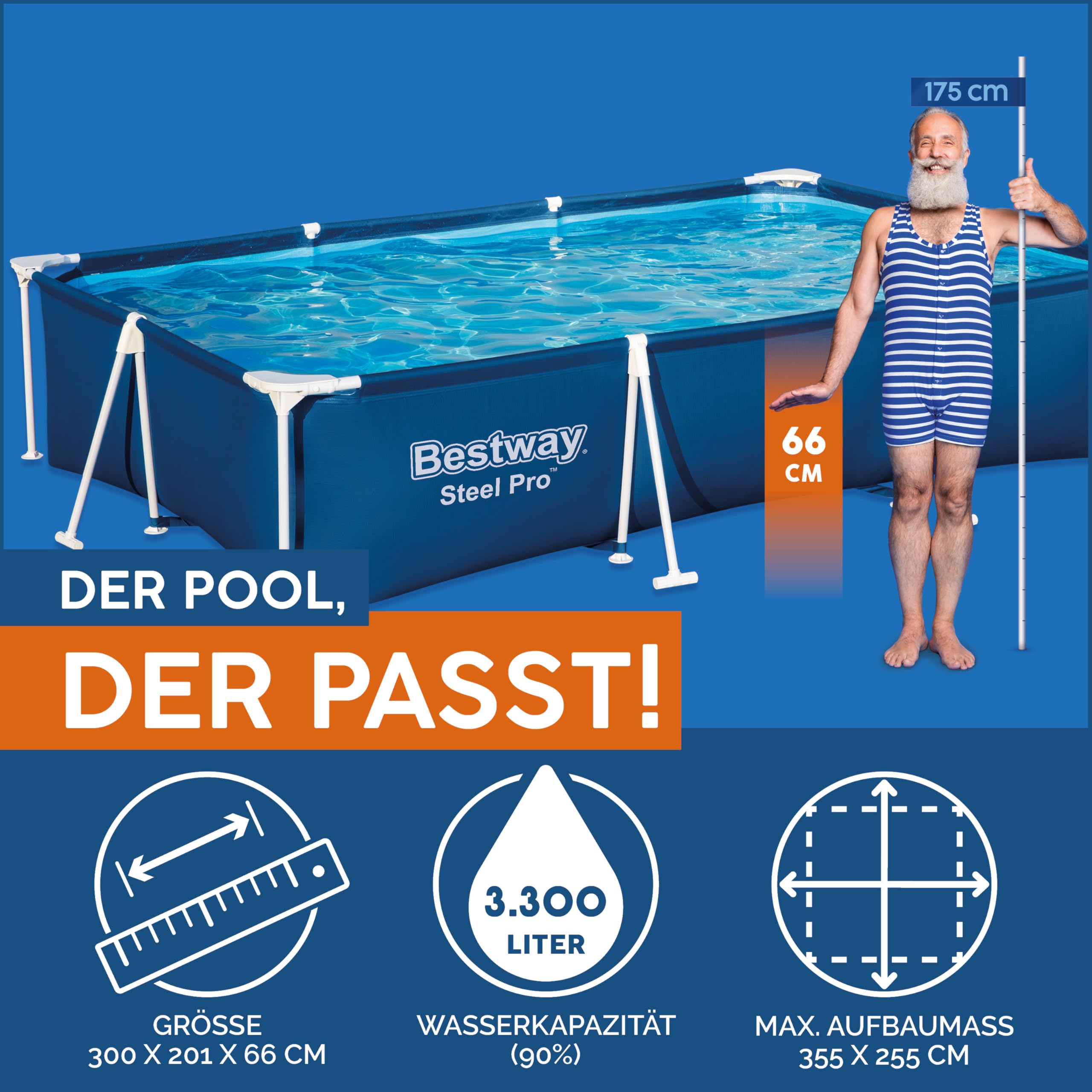 9'10" x 6'7" x 26"/3.00m x 2.01m x 66cm Pool