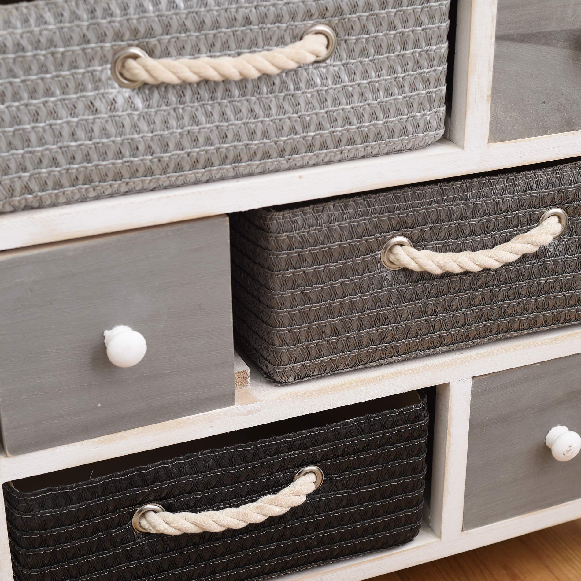 Rebecca Mobili Cassettiera 6 cassetti, mobile multiuso moderno, legno vimini, bianco grigio, per camera e bagno - Misure: 53 x 56 x 27 cm (HxLxP) - Art. RE4326