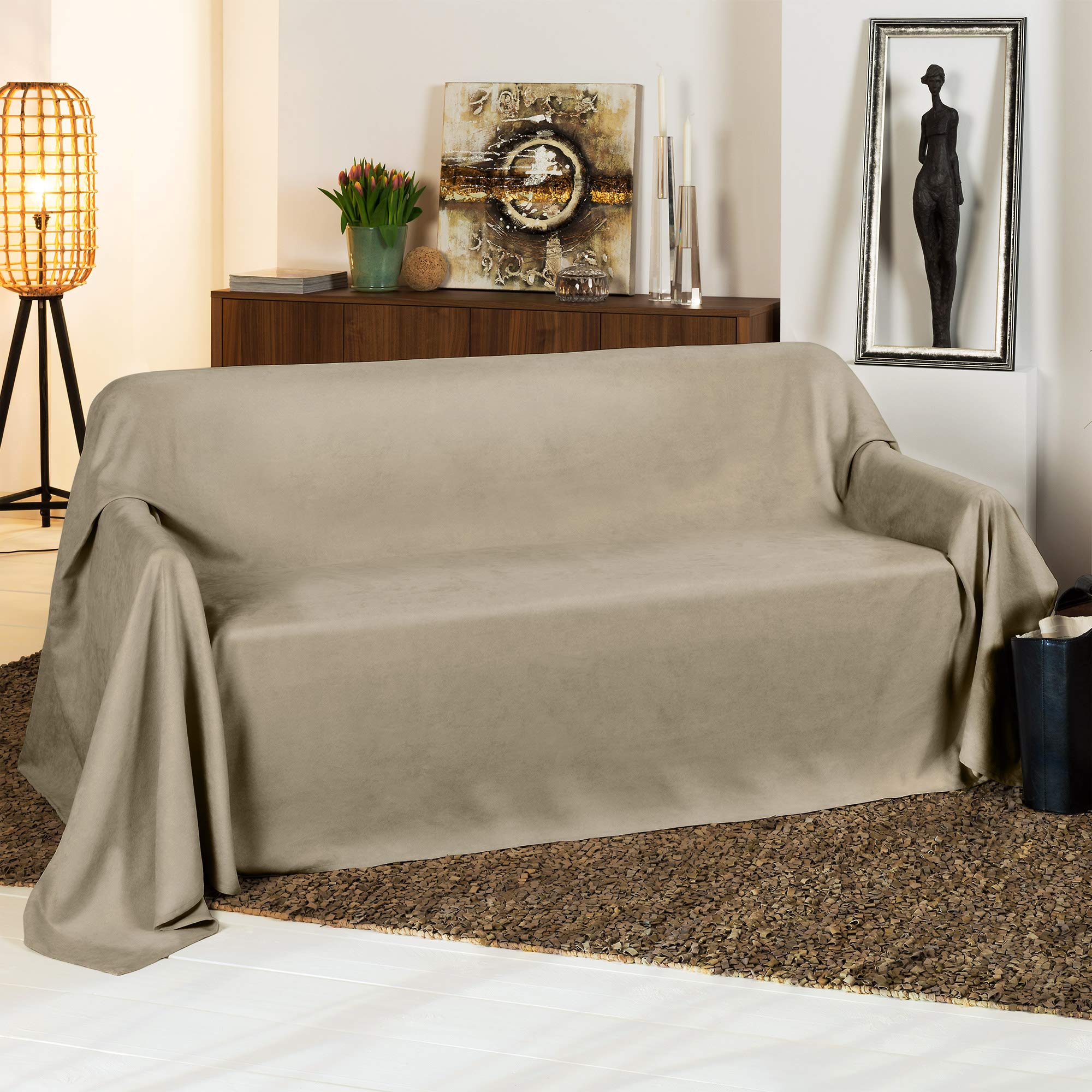 Beautissu Couverture Plaid Similicuir Couvre-lit jeté de canapé | 210x280cm nature ou sofa pour lit double et aspect daim Romantica