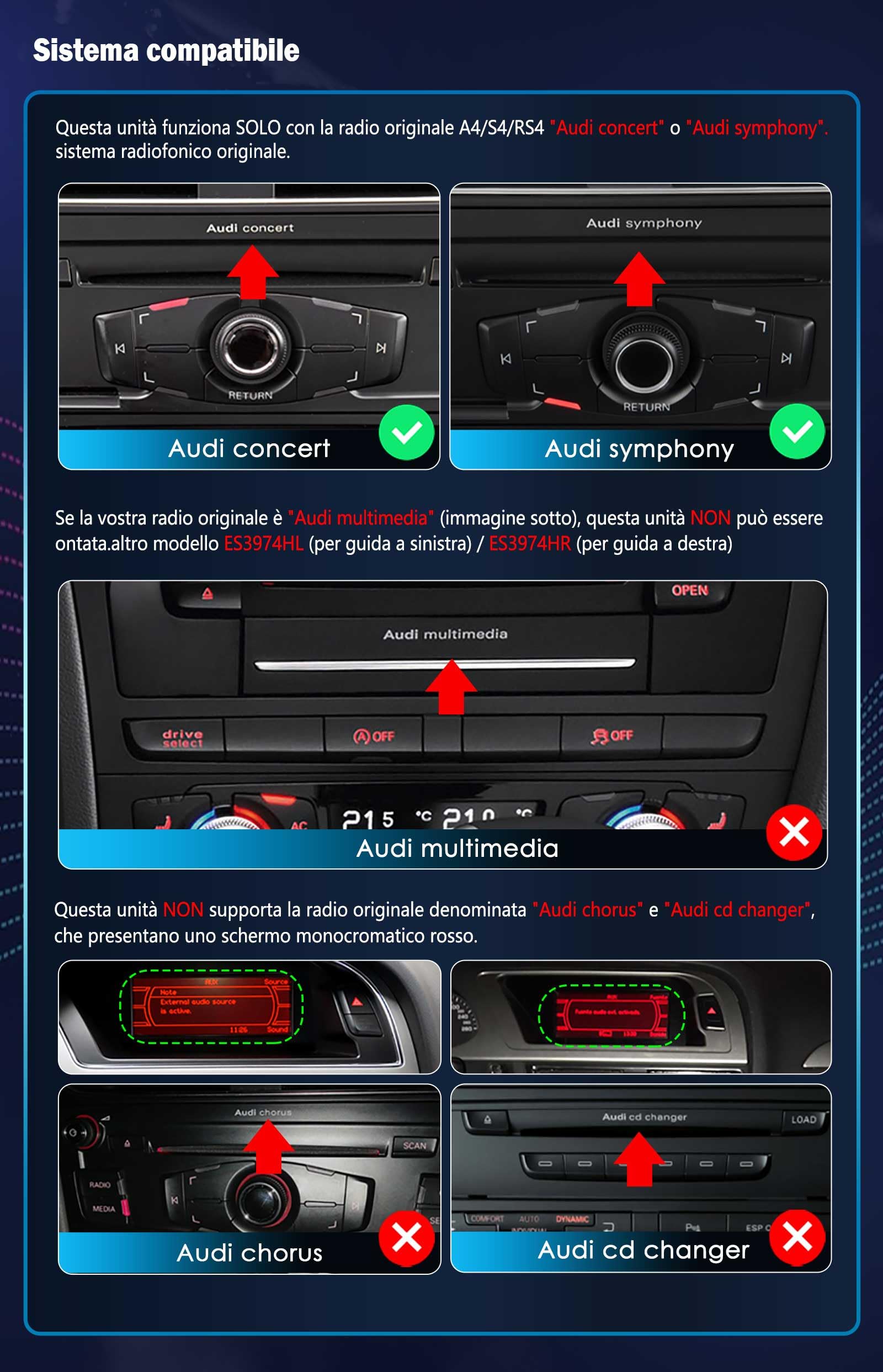 8,8" Android 16 Snapdragon 8-Core 4GB 64GB Autoradio GPS Navigatore per Audi A4 B8 S4 RS4 2013-2016 Wireless Carplay SWC WiFi DSP DAB+ Bluetooth 5.1 OEM Radio IPS Schermo tattile MMI Canbus