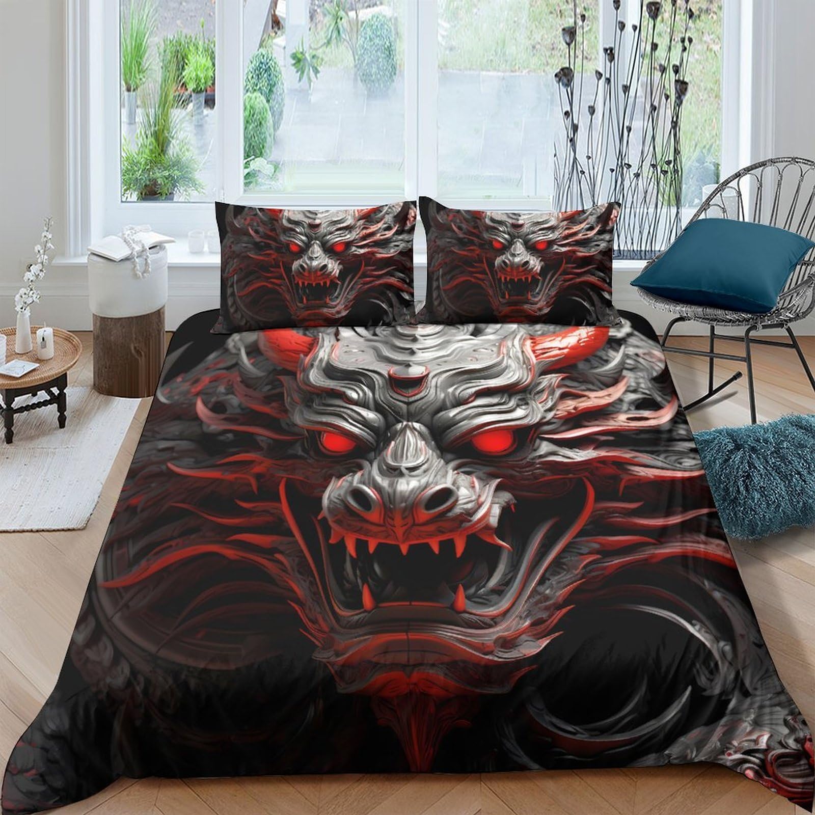 Ctjqhvkz Style-3 3D Printed Demon Skull Fitted Sheet Microfiber Soft Black Red Horror Mattress Cover For Bedroom Dorm Bed Decor Single（135X200cm）